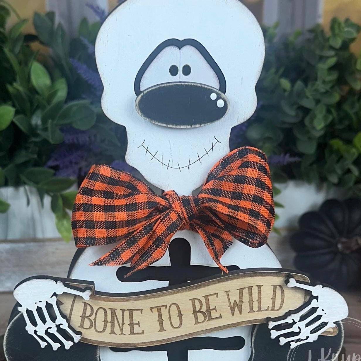 Bone to Be Wild Skeleton – Handcrafted Wooden Halloween Shelf Sitter