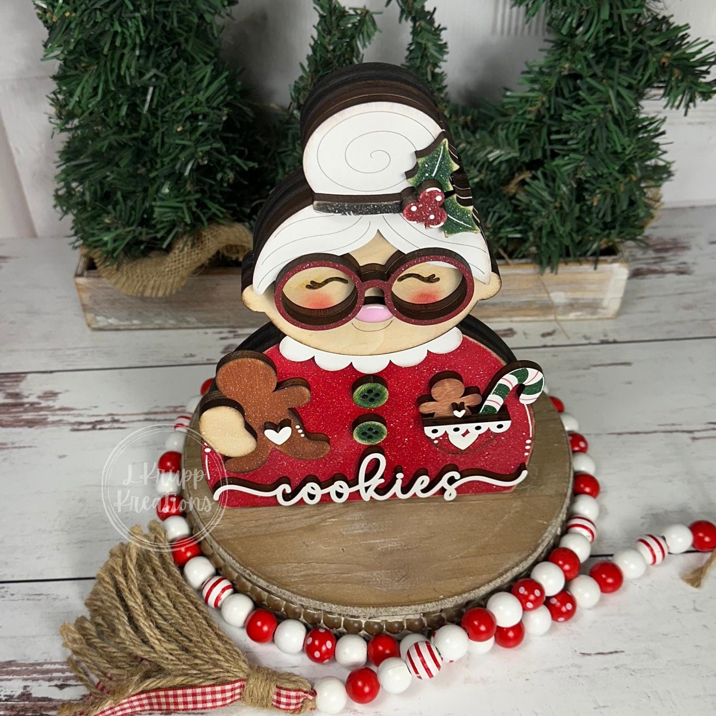 Cheerful Mrs. Claus Shelf Sitter - Festive Handcrafted Holiday Decor