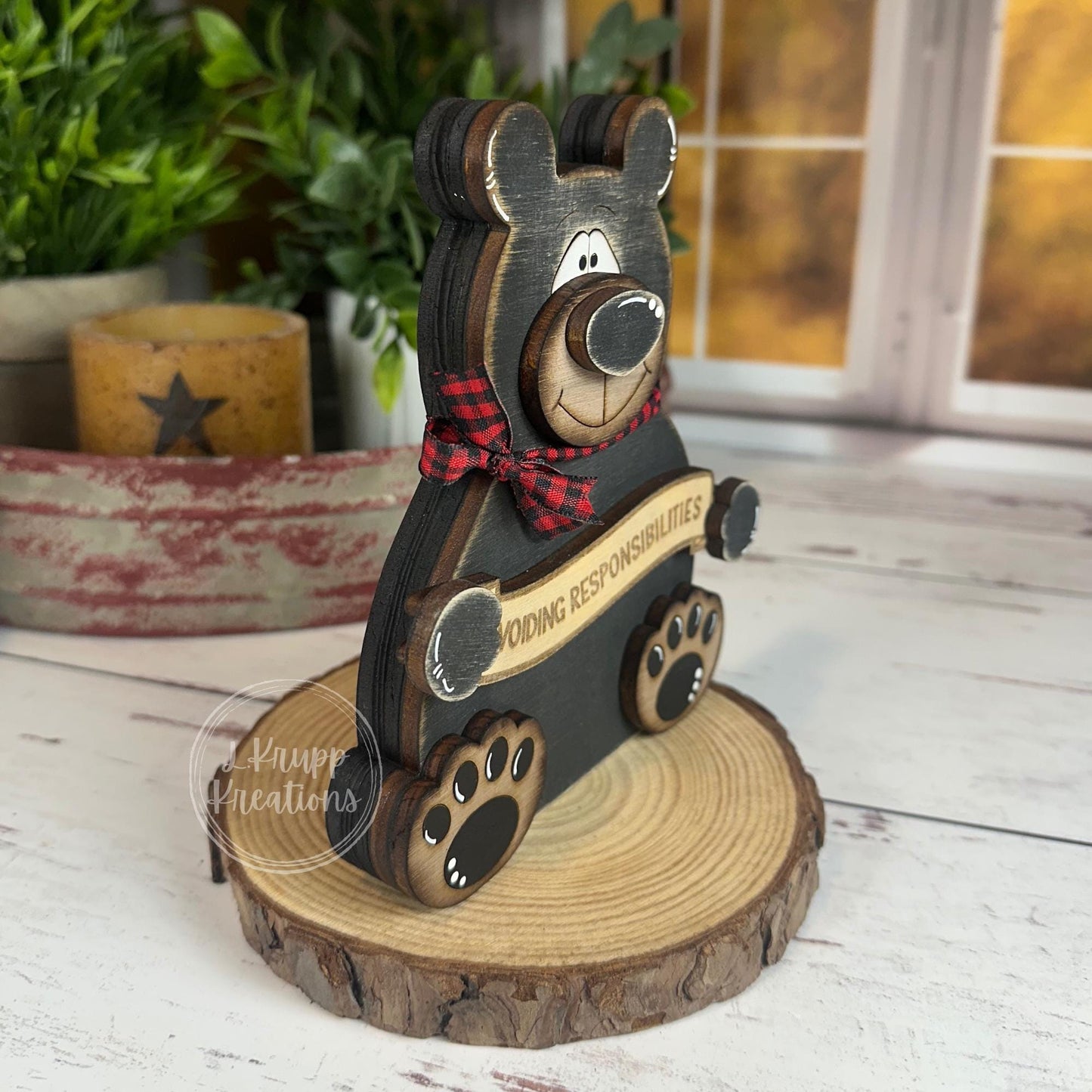 Customizable Wooden Black Bear Duo for Charming Home Decor