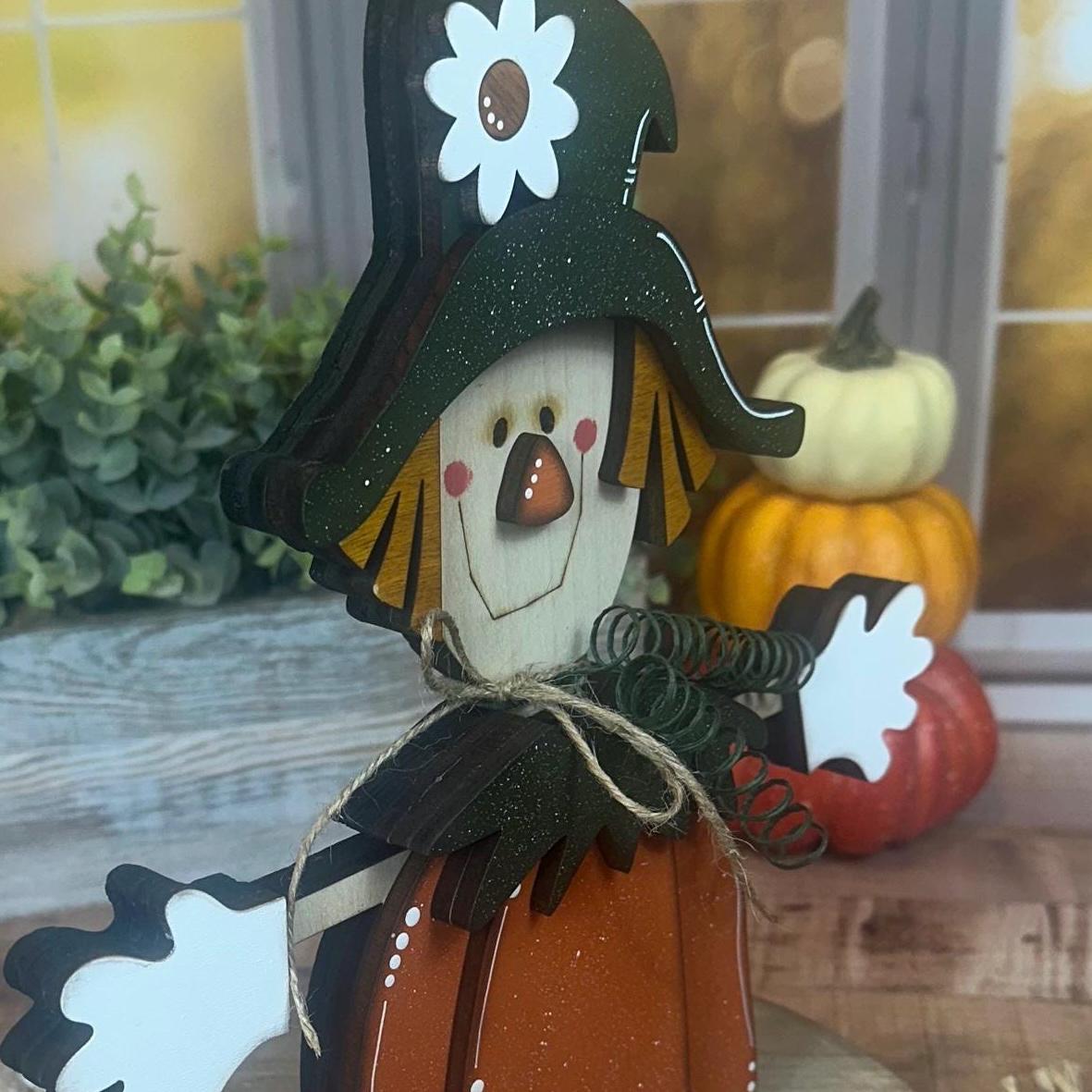 Charming Wooden Scarecrow Shelf Sitter for Fall Farmhouse Vibes