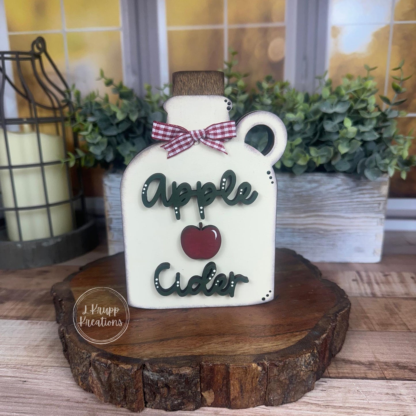 Apple Cider Mini Wood Sign Set Rustic Fall Tiered Tray Decor with Cider Jar, Half Apple, Farmhouse Tabletop Insert