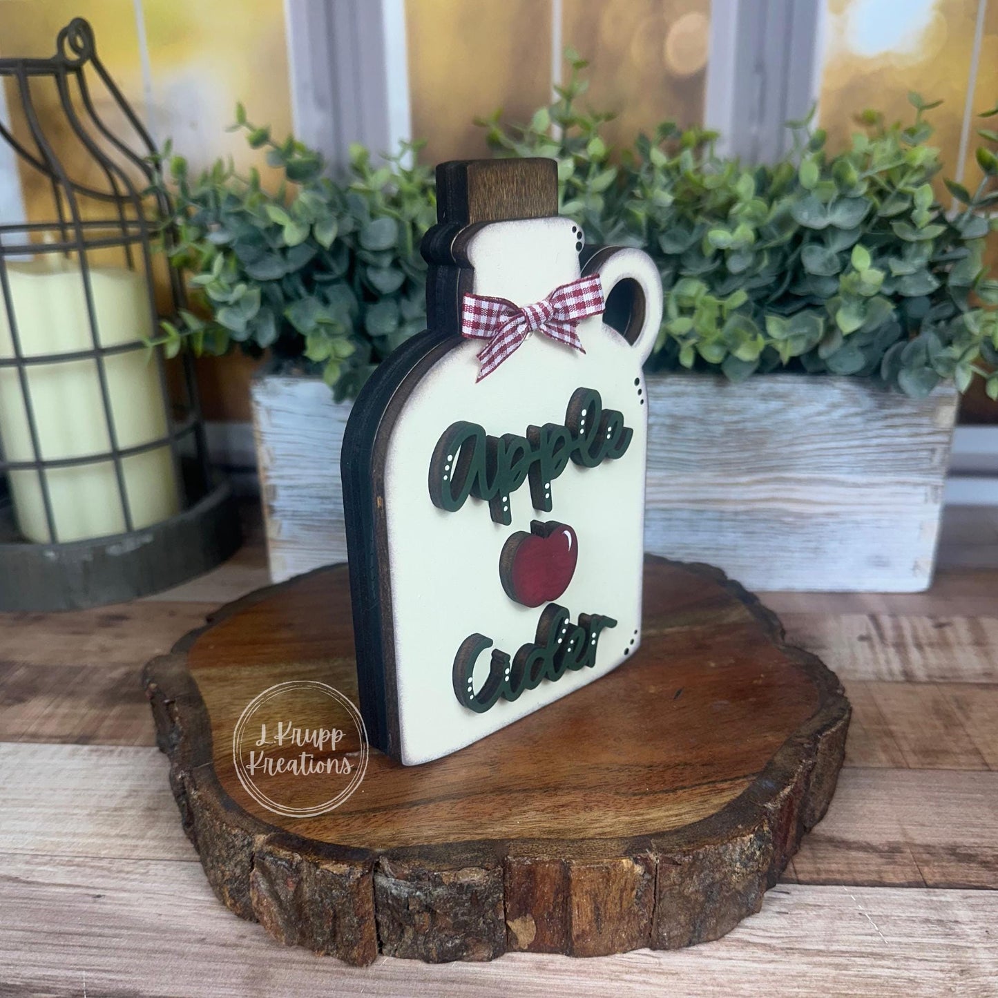 Apple Cider Mini Wood Sign Set Rustic Fall Tiered Tray Decor with Cider Jar, Half Apple, Farmhouse Tabletop Insert