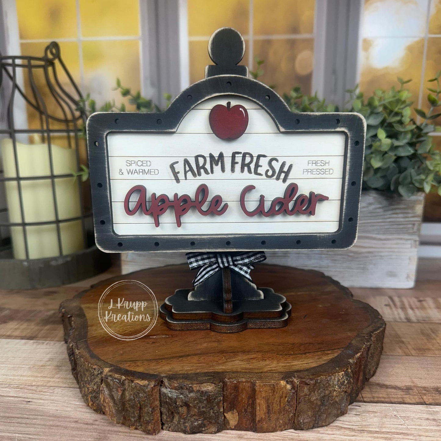 Apple Cider Mini Wood Sign Set Rustic Fall Tiered Tray Decor with Cider Jar, Half Apple, Farmhouse Tabletop Insert