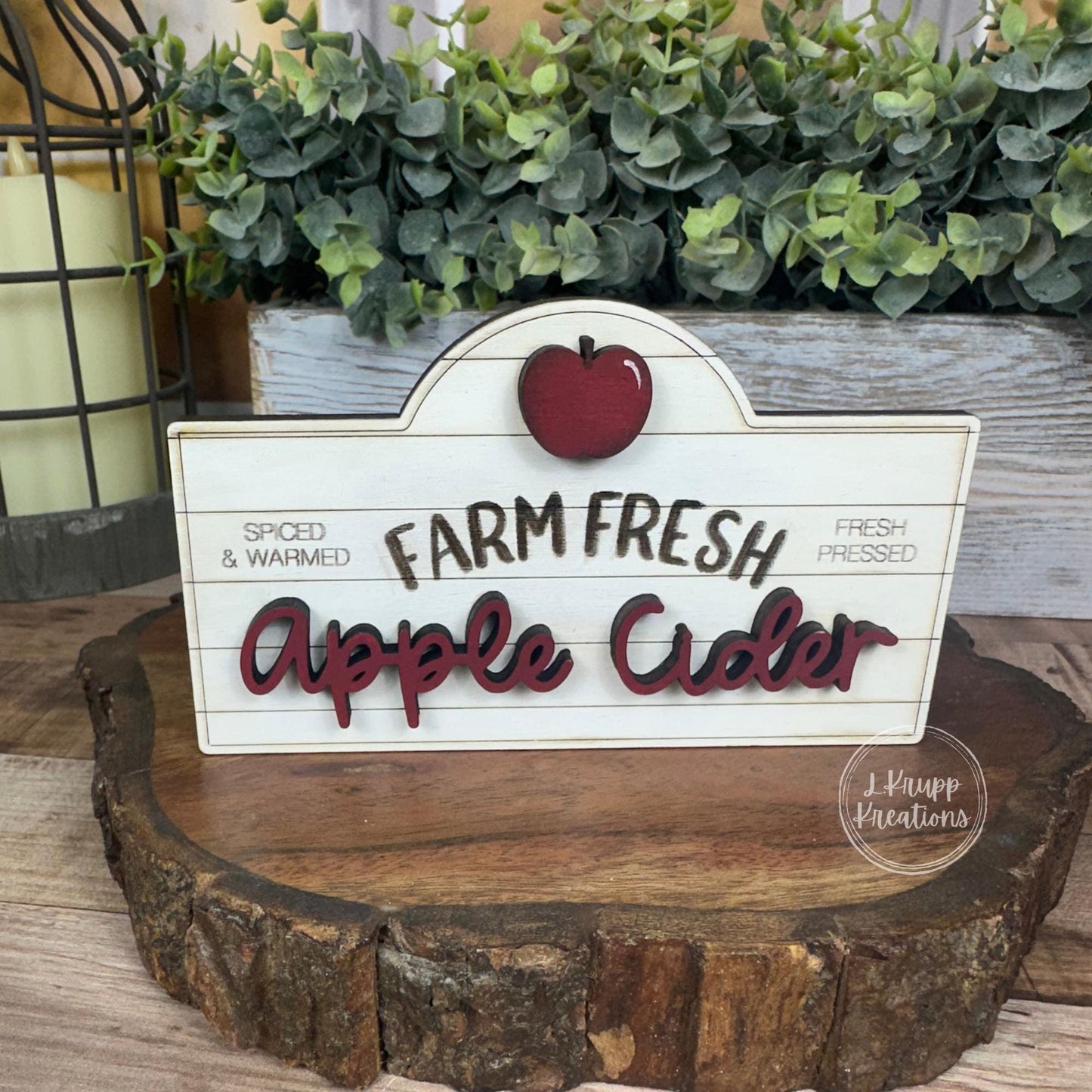 Apple Cider Mini Wood Sign Set Rustic Fall Tiered Tray Decor with Cider Jar, Half Apple, Farmhouse Tabletop Insert