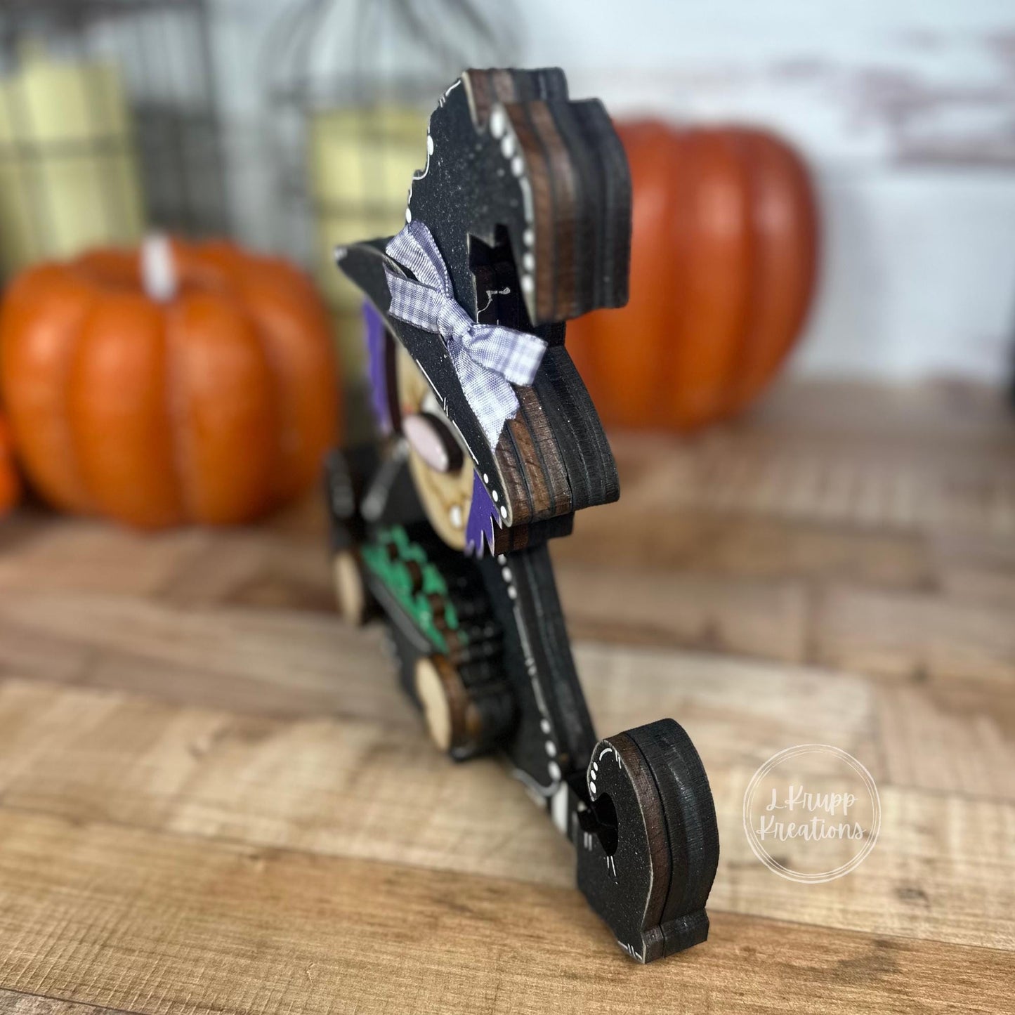 Rustic Hand-Painted Wooden Witch with Cauldron Adorable Fall & Halloween Decor