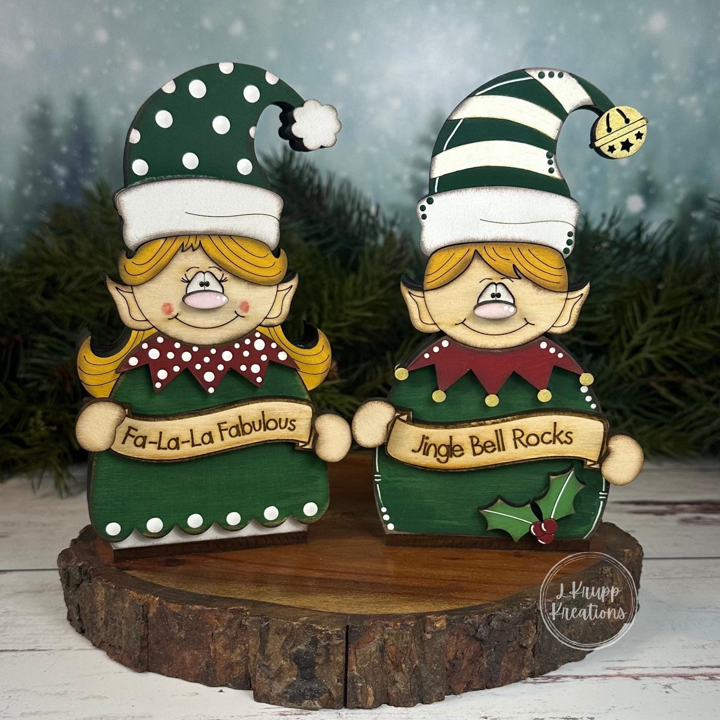 Hand-Painted Wooden Christmas Elves Customizable Holiday Shelf Sitters