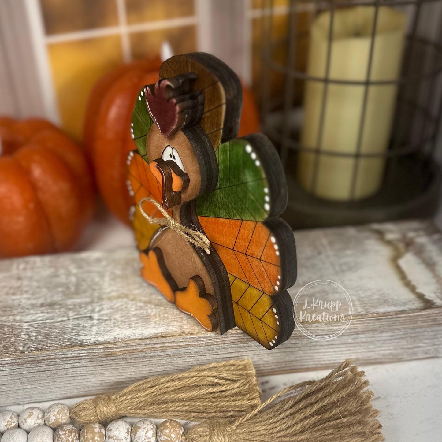 Chunky Rustic Wooden Turkey + Turkey Wine Bottle Gift Tag Thanksgiving Decor & Hostess Gift