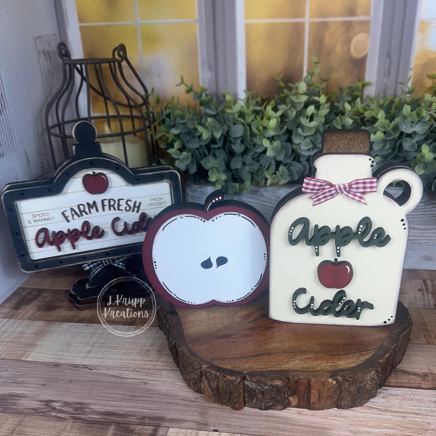 Apple Cider Mini Wood Sign Set Rustic Fall Tiered Tray Decor with Cider Jar, Half Apple, Farmhouse Tabletop Insert
