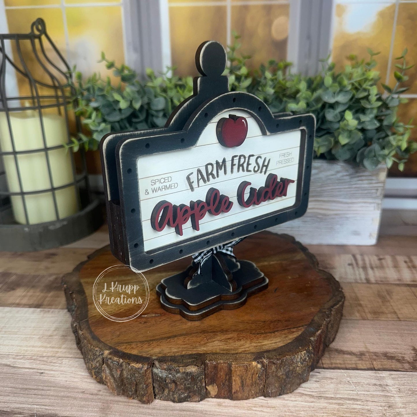 Apple Cider Mini Wood Sign Set Rustic Fall Tiered Tray Decor with Cider Jar, Half Apple, Farmhouse Tabletop Insert