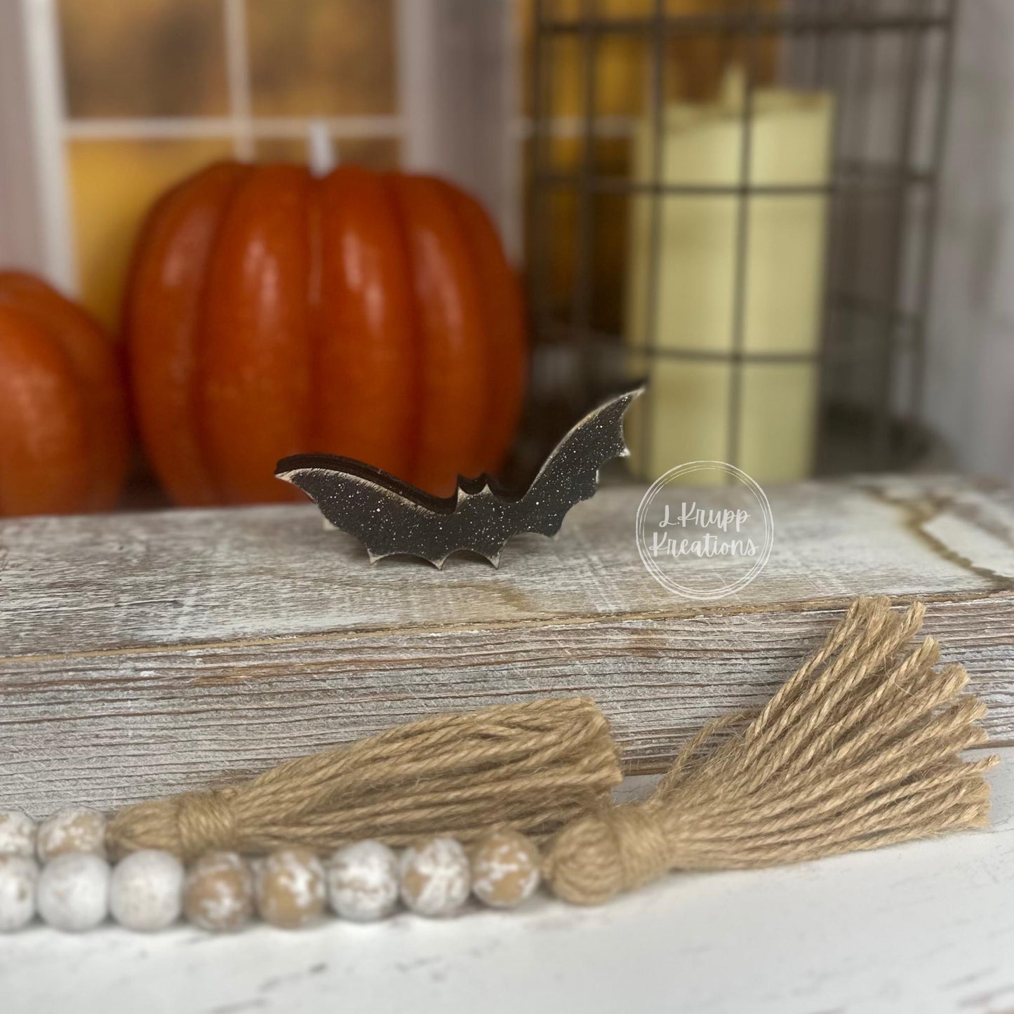 Rustic Wooden Halloween Bats Hand Painted Birch Bat Decor for Tiered Tray, Shelf, or Mantel