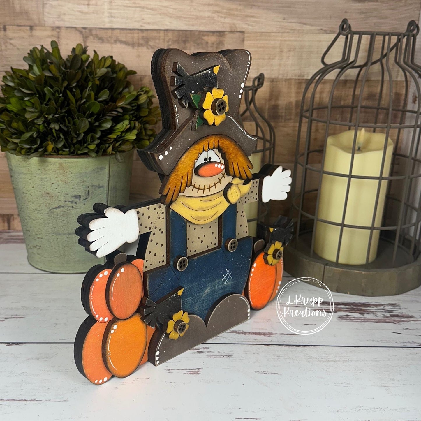 Rustic Wooden Scarecrow Shelf Decor - Perfect for Cozy Autumn Farmhouse Vibes
