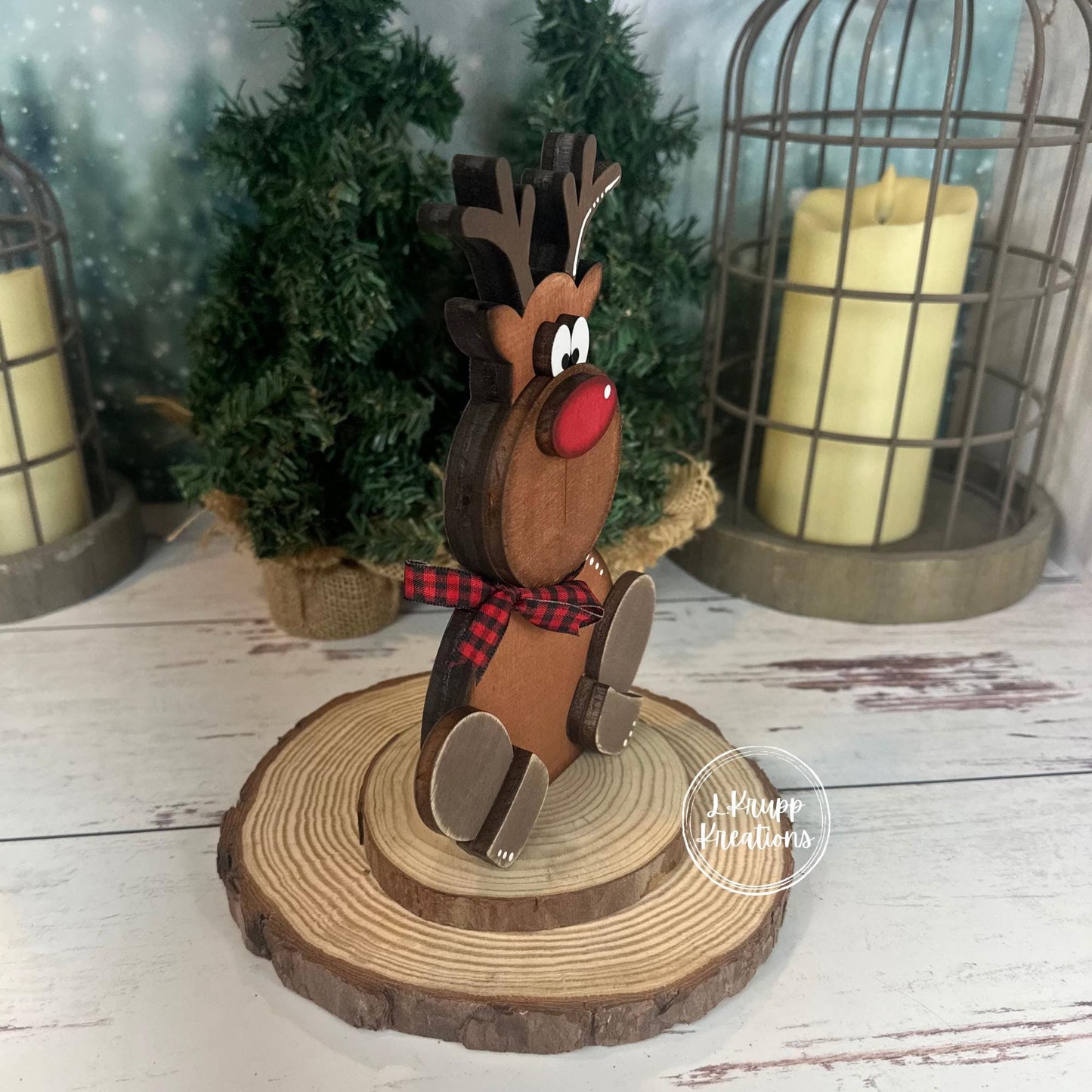 Hand Painted Chunky Wooden Reindeer Shelf Sitter - Farmhouse Christmas Decor