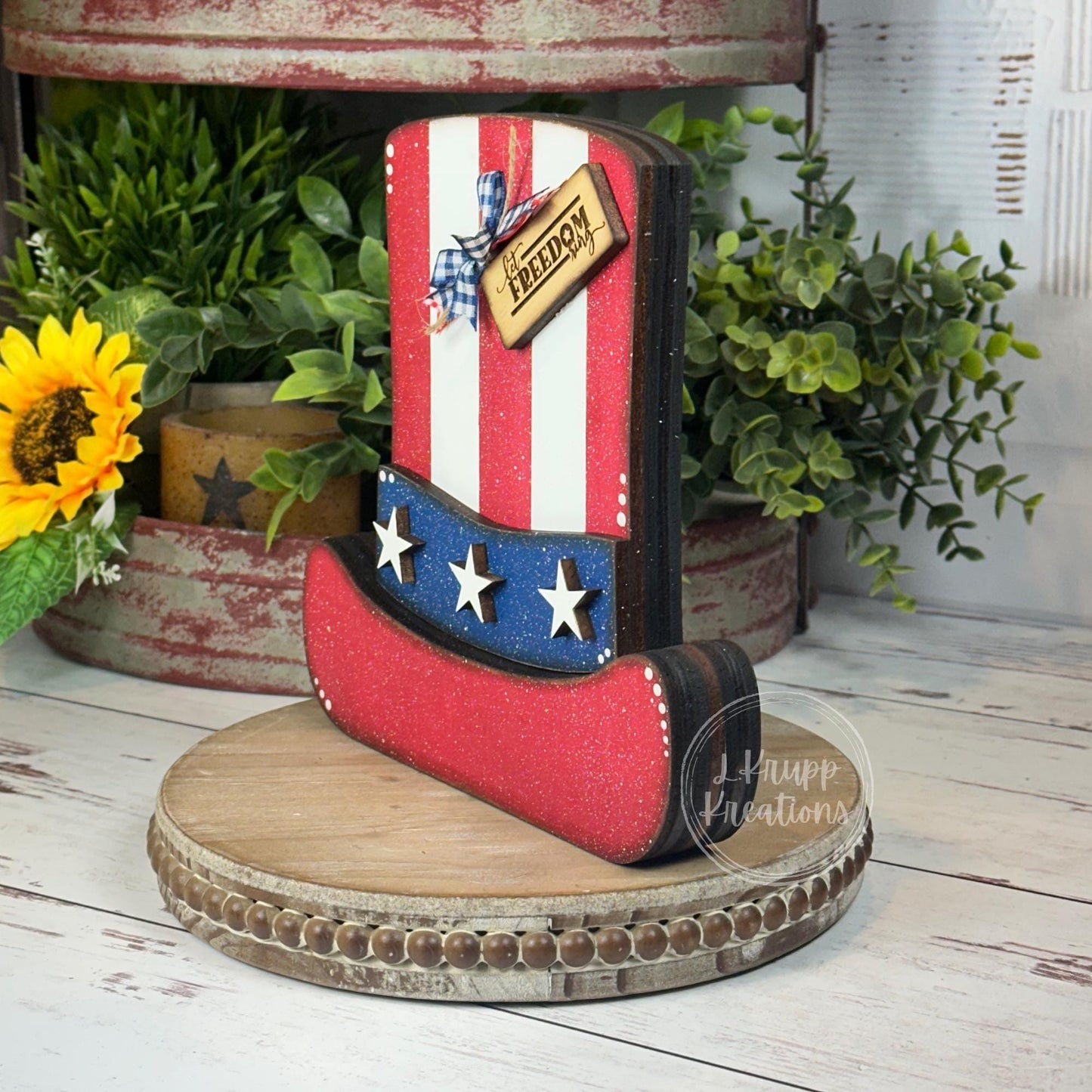 Rustic Patriotic Wooden Top Hat – 4th of July Farmhouse Decor