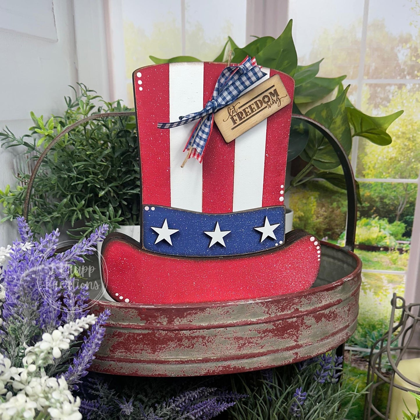 Rustic Patriotic Wooden Top Hat – 4th of July Farmhouse Decor