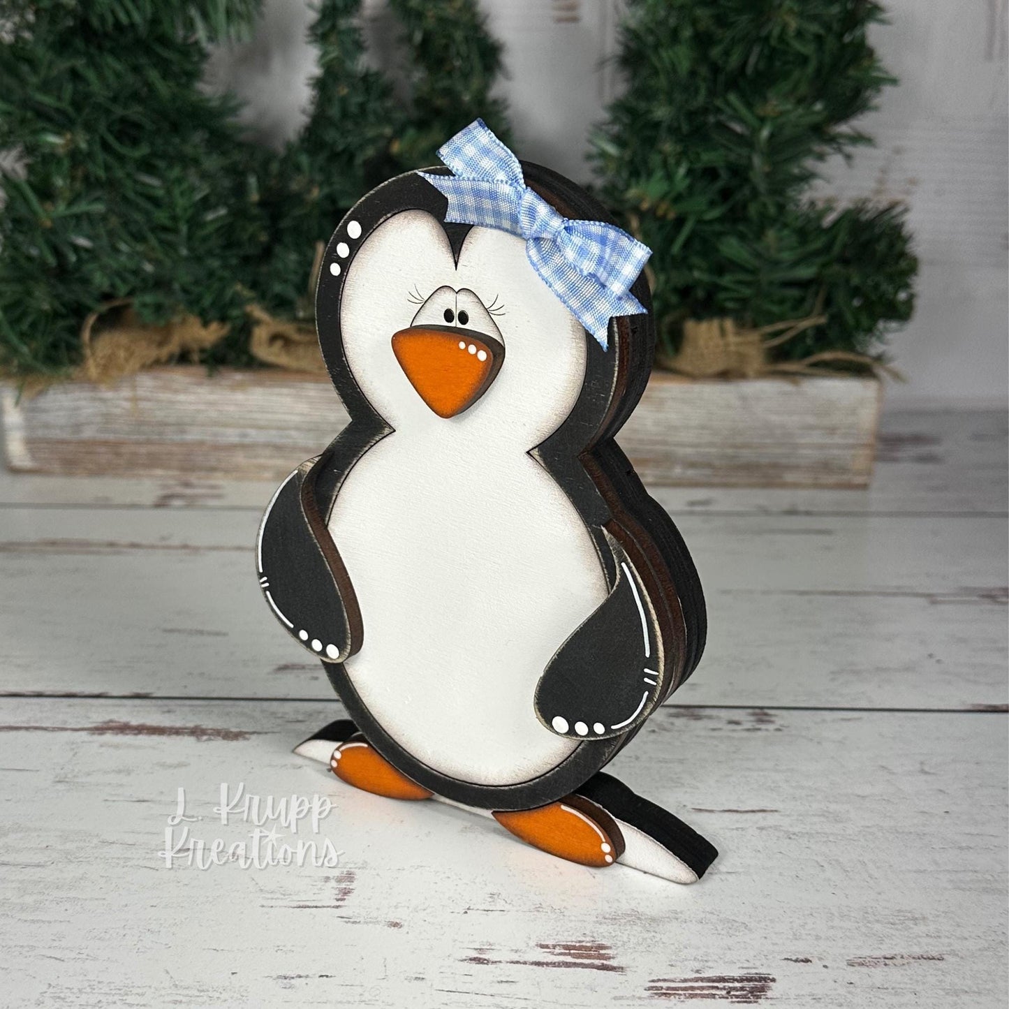 Charming Hand-Painted Penguin Family Decor for Farmhouse Holidays