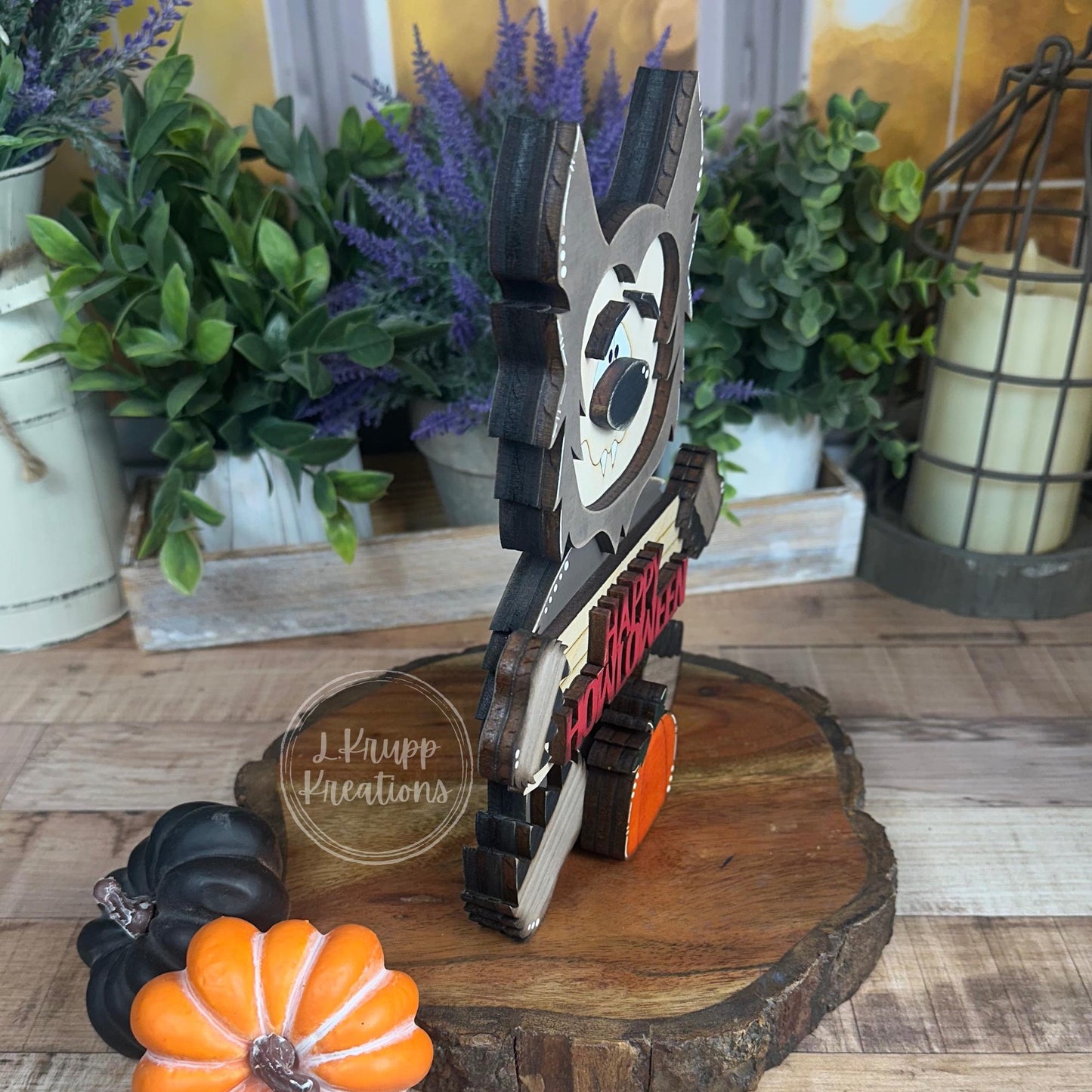 Rustic Wooden Werewolf – Handmade Halloween Shelf Sitter