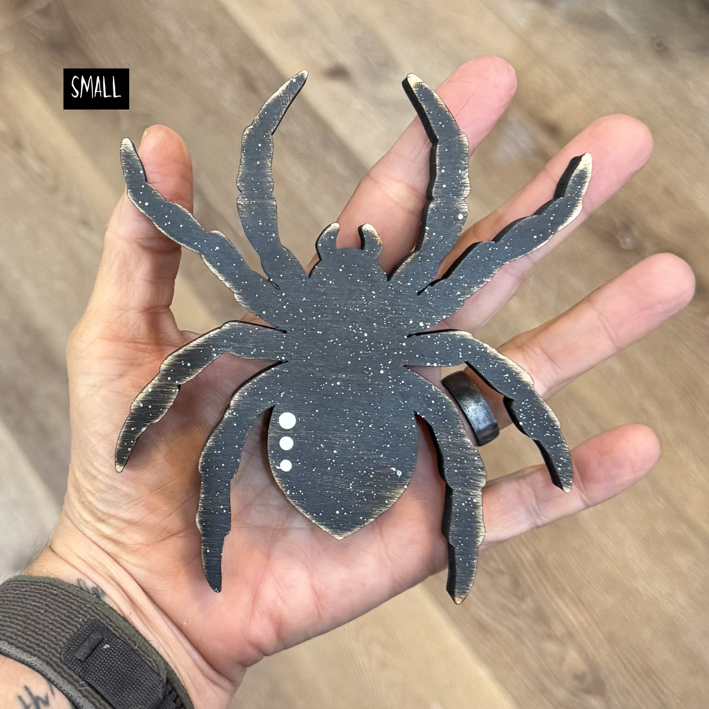 Wooden Spider Shelf Sitter Set | Hand Painted Halloween Decor | Rustic Farmhouse Spiders