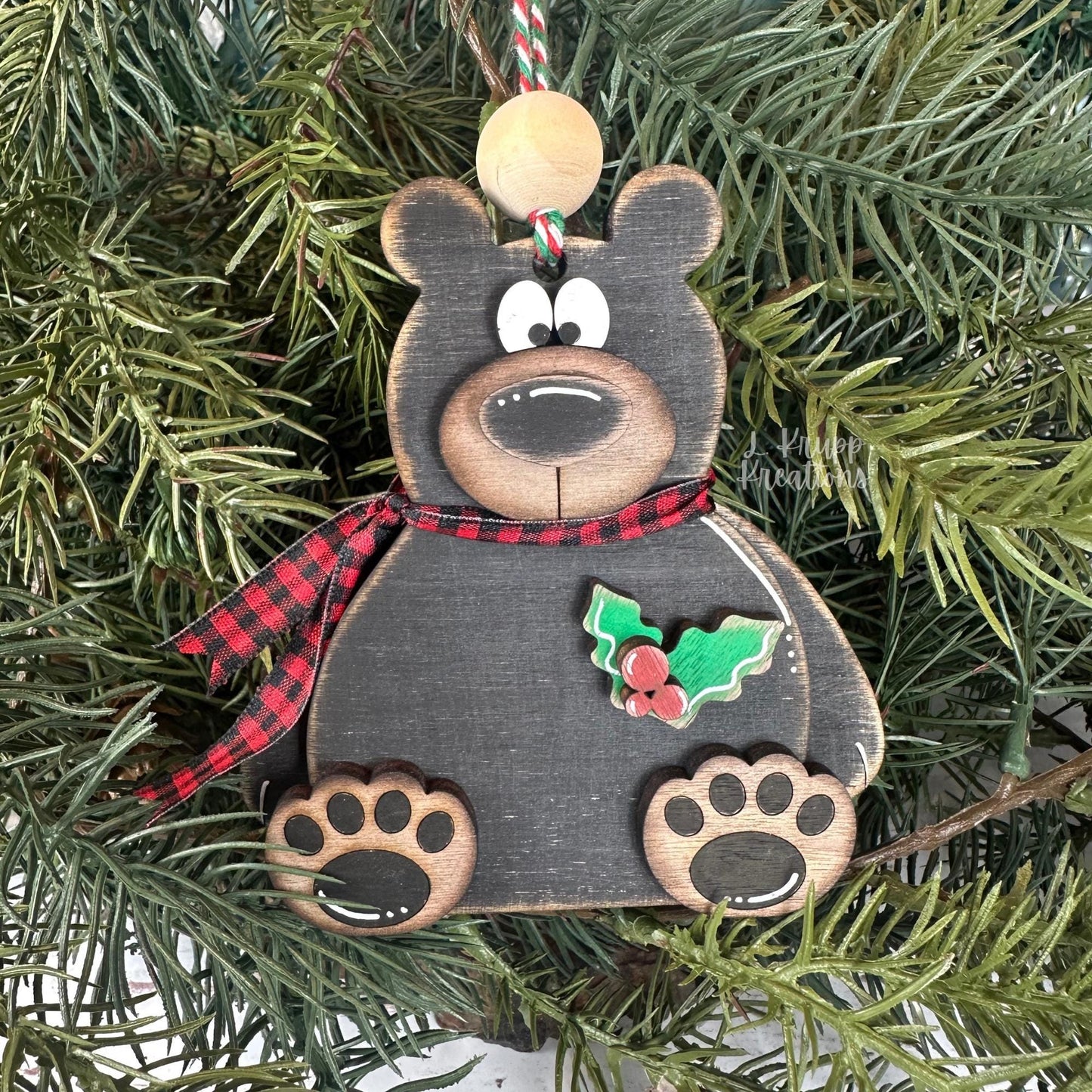 Hand-Crafted Rustic Woodland Bear Ornament for a Cozy Christmas