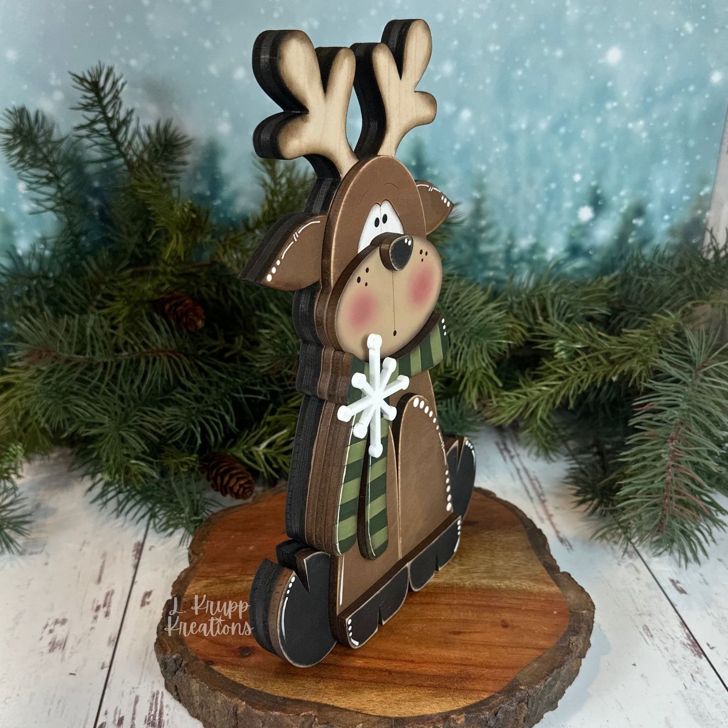 Handcrafted Wooden Reindeer Shelf Sitter – Rustic Winter Decor