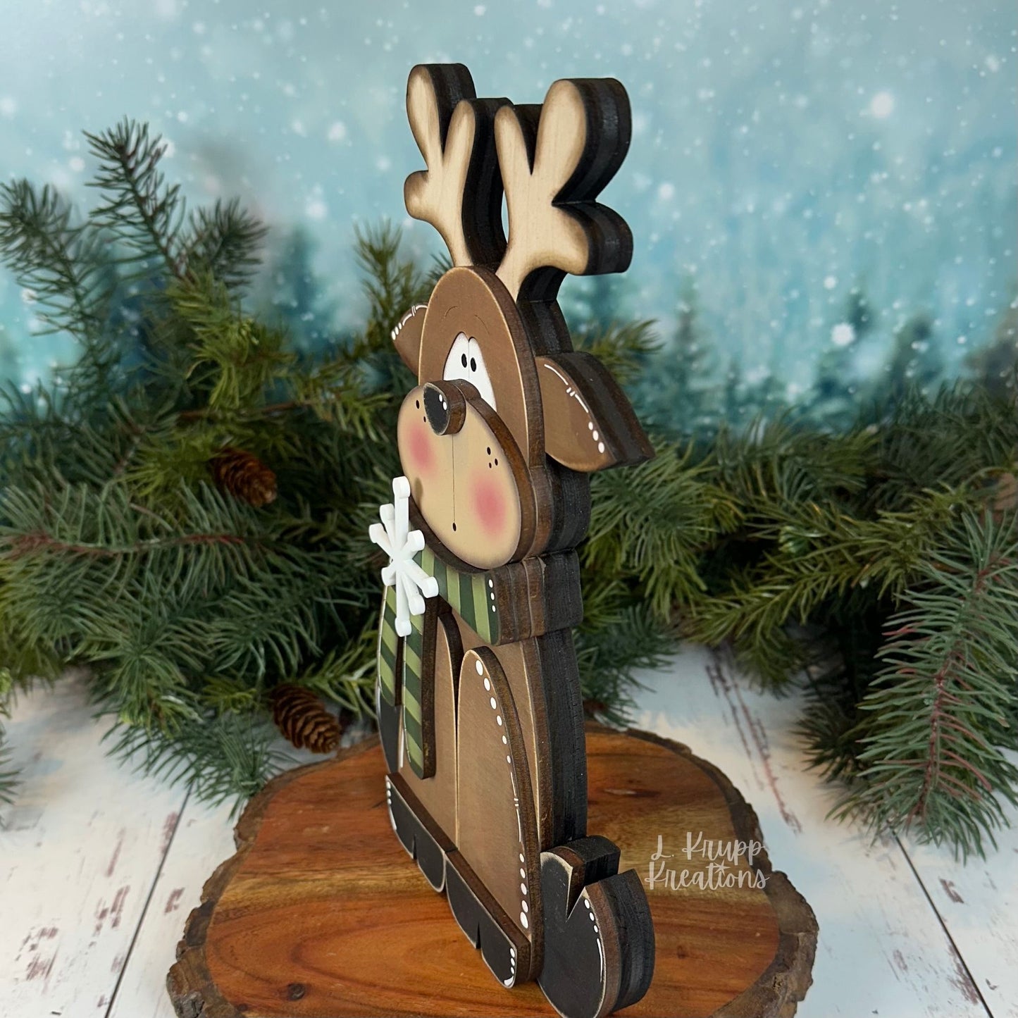 Handcrafted Wooden Reindeer Shelf Sitter – Rustic Winter Decor