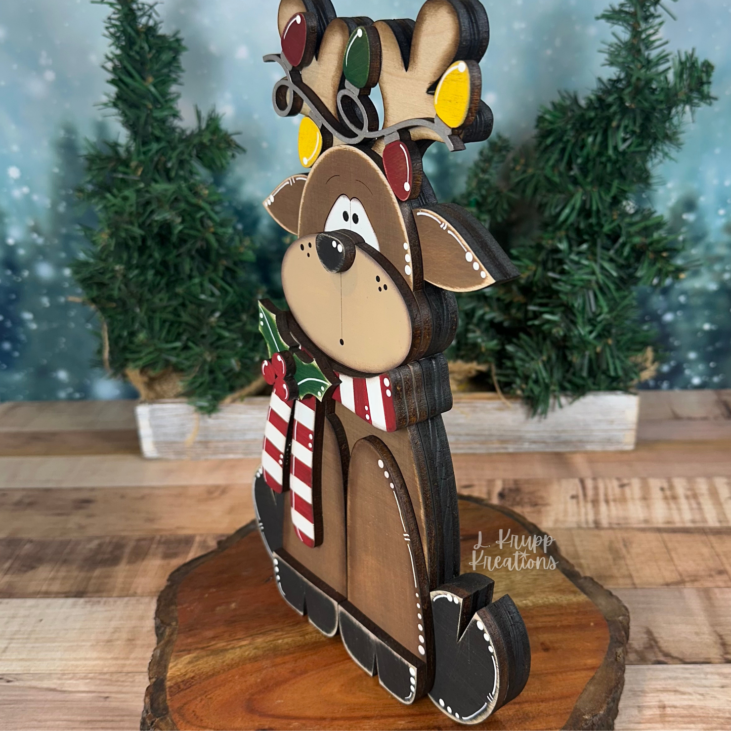 Handcrafted Wooden Reindeer – Rustic Christmas Shelf Decor