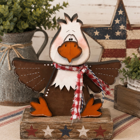 Rustic Americana Wooden Bald Eagle Decor, 4th of July Tiered Tray