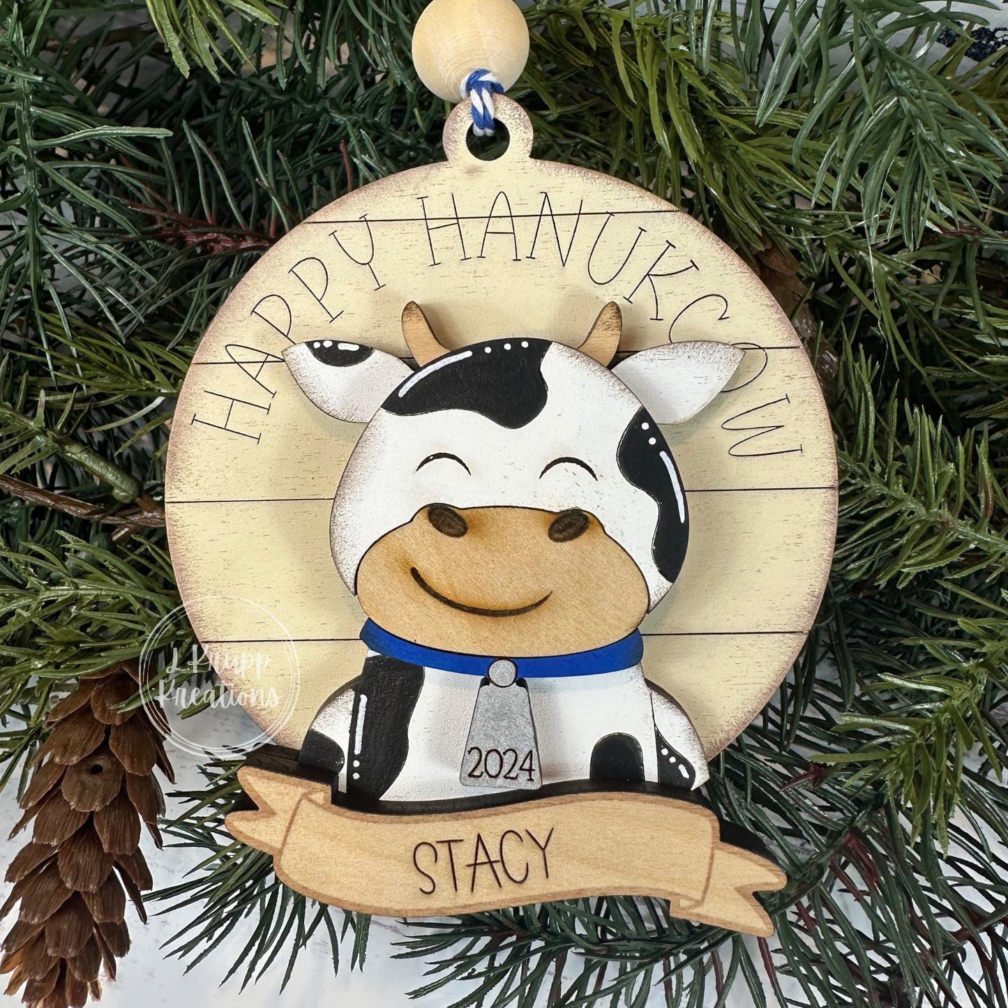 Rustic Hanukkah Cow Ornament – Happy Hanukcow Farmhouse Decor