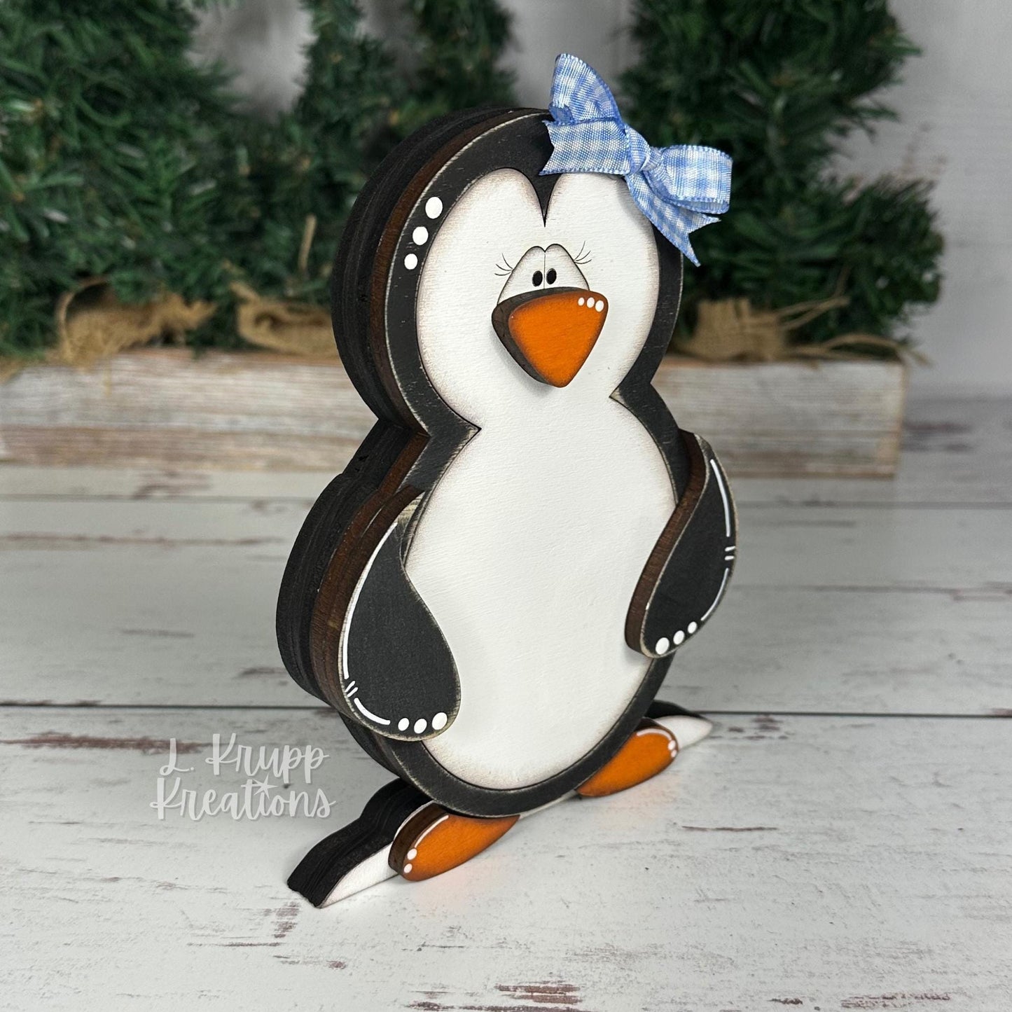 Charming Hand-Painted Penguin Family Decor for Farmhouse Holidays
