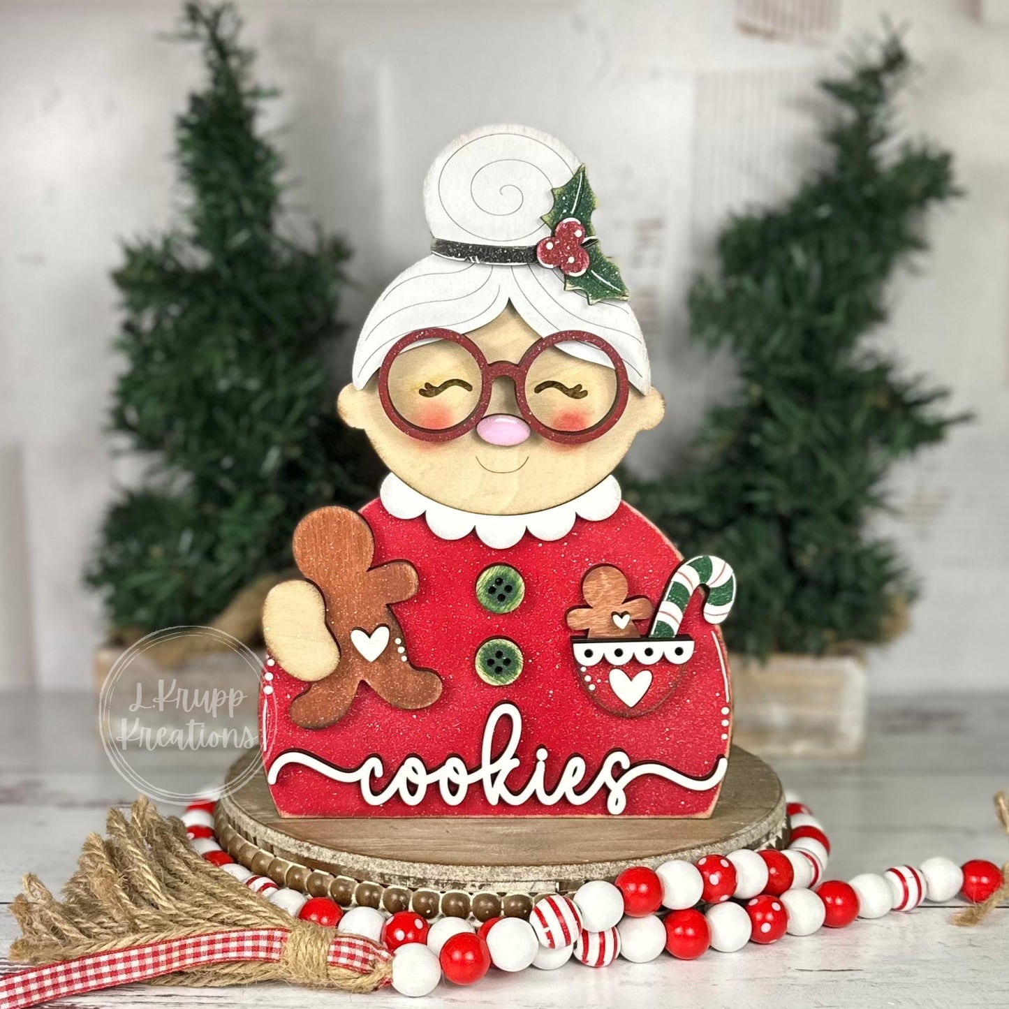 Cheerful Mrs. Claus Shelf Sitter - Festive Handcrafted Holiday Decor