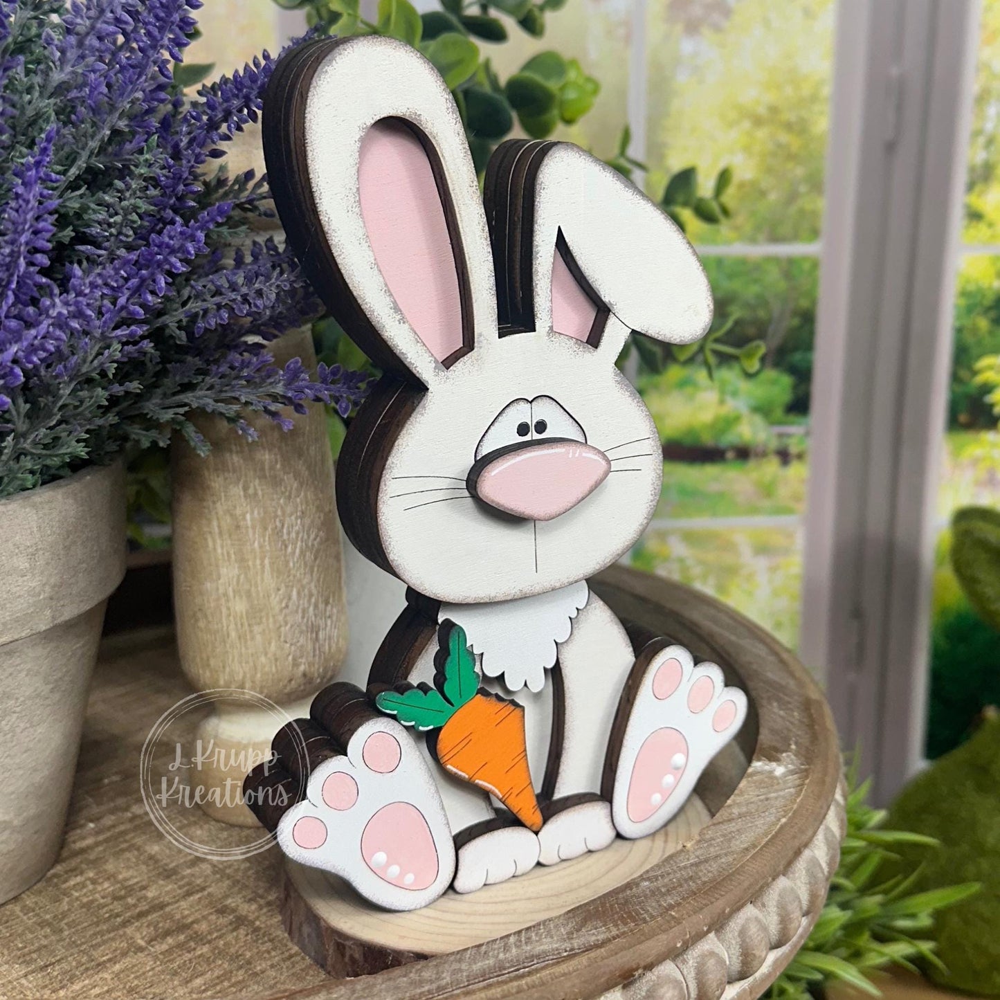 Handcrafted Wooden Bunny Holding Carrot - Charming Easter Accent