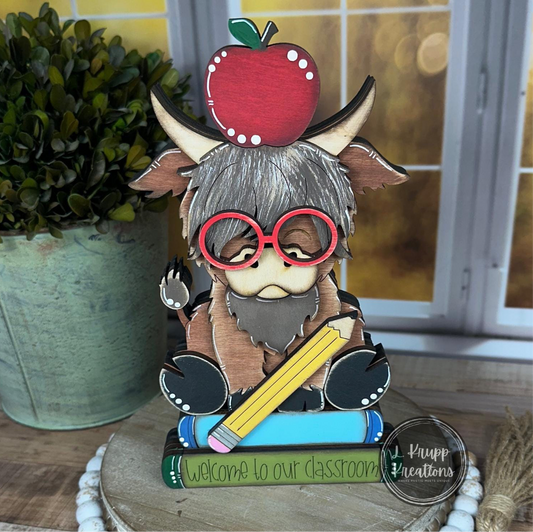 Handcrafted Highland Cow Shelf Sitter  Customizable Gift for Teachers
