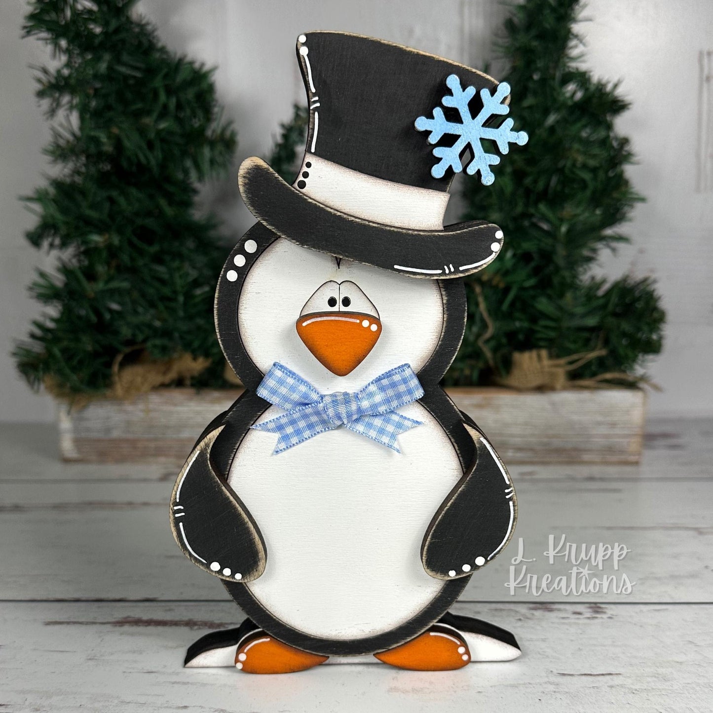 Charming Hand-Painted Penguin Family Decor for Farmhouse Holidays