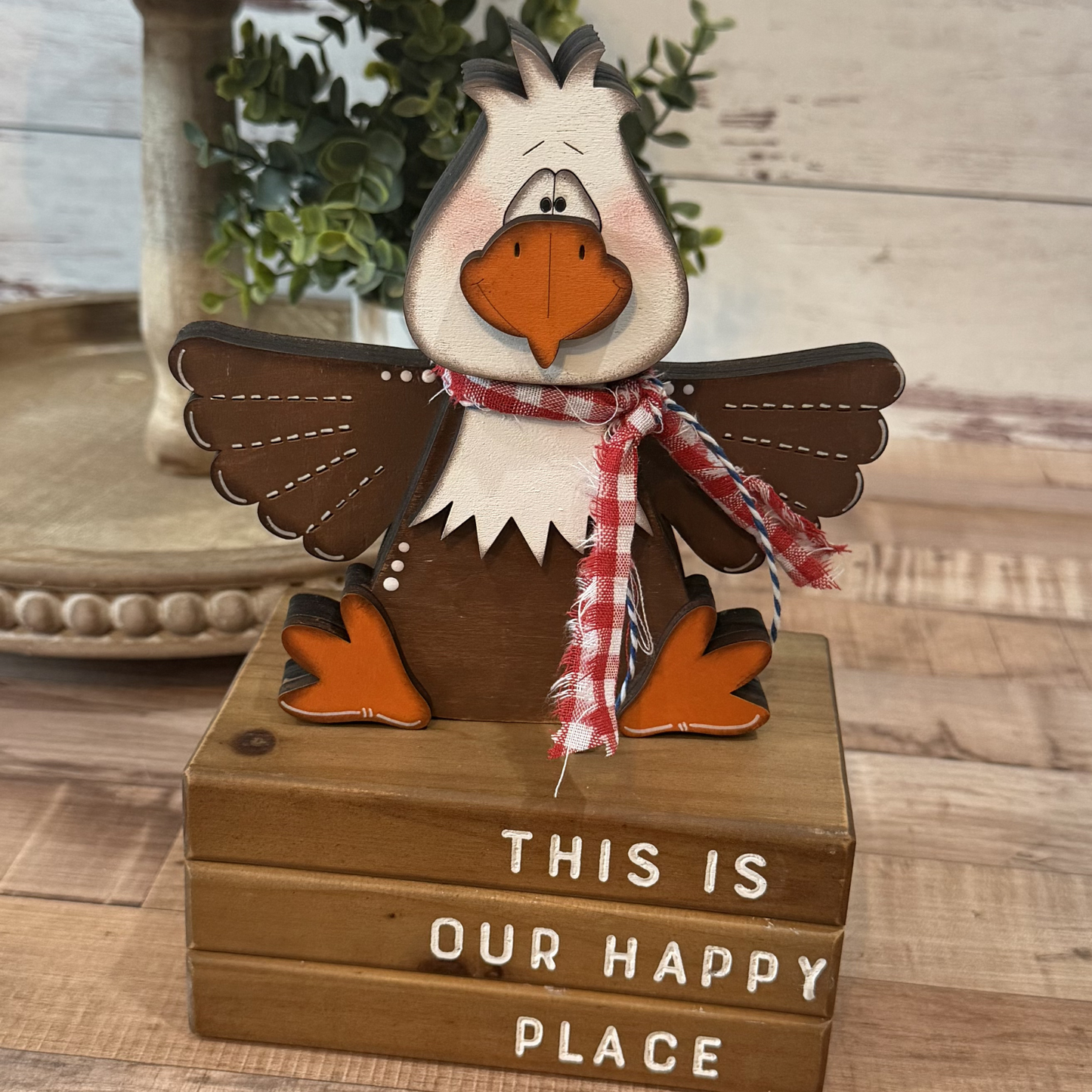 Rustic Americana Wooden Bald Eagle Decor, 4th of July Tiered Tray