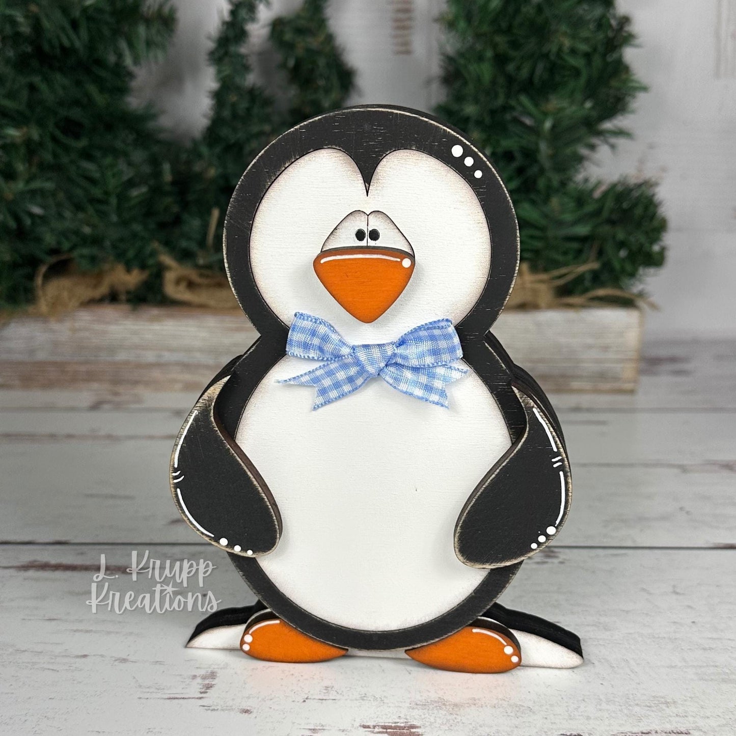 Charming Hand-Painted Penguin Family Decor for Farmhouse Holidays