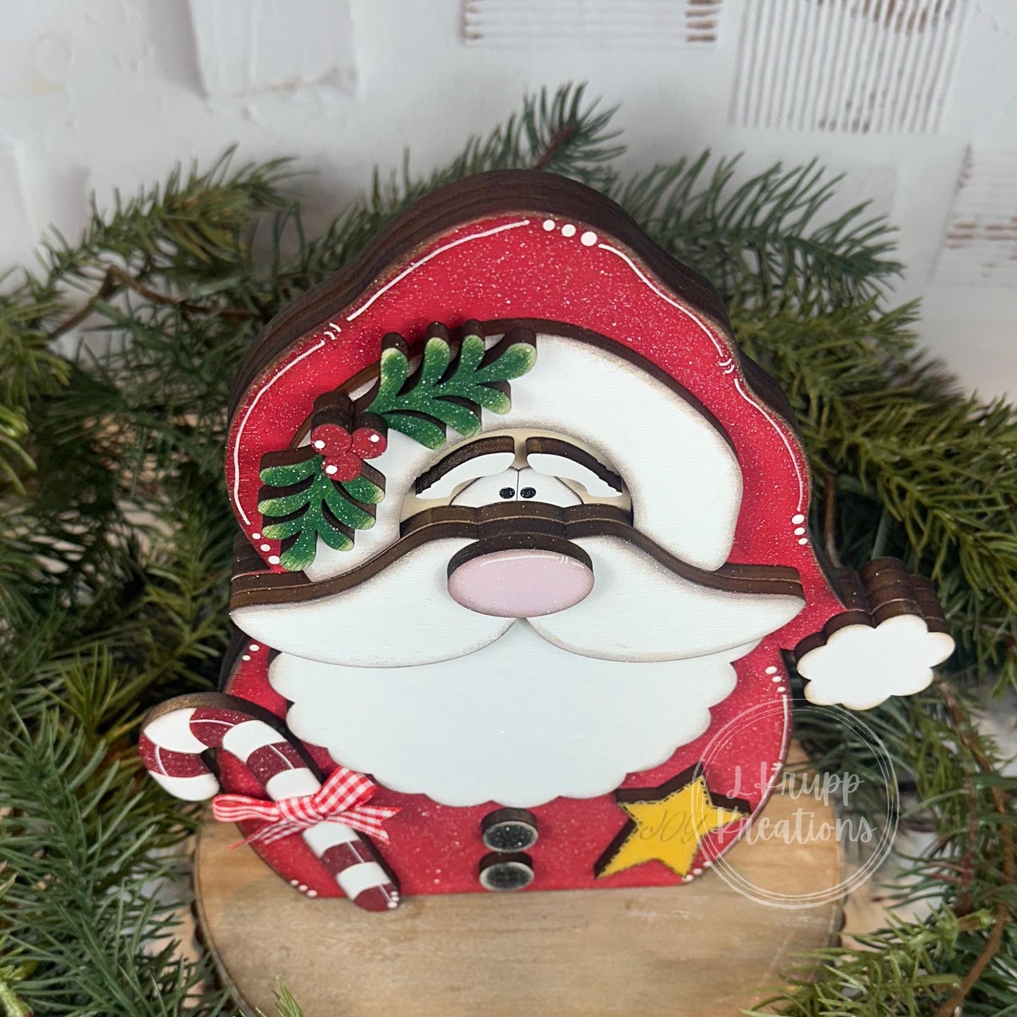 Jolly Santa Claus Shelf Decor – Handmade Wooden Christmas Display