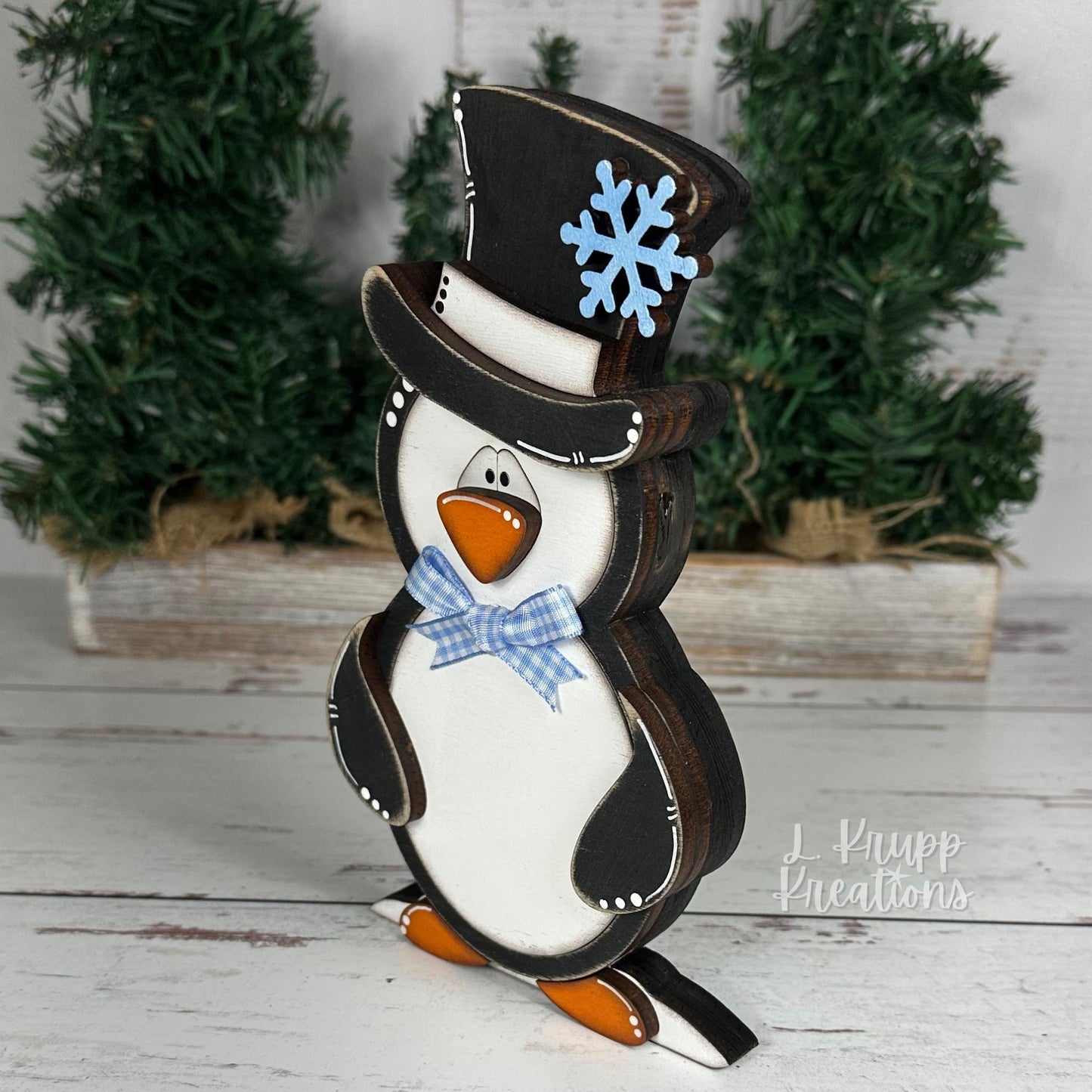 Charming Hand-Painted Penguin Family Decor for Farmhouse Holidays