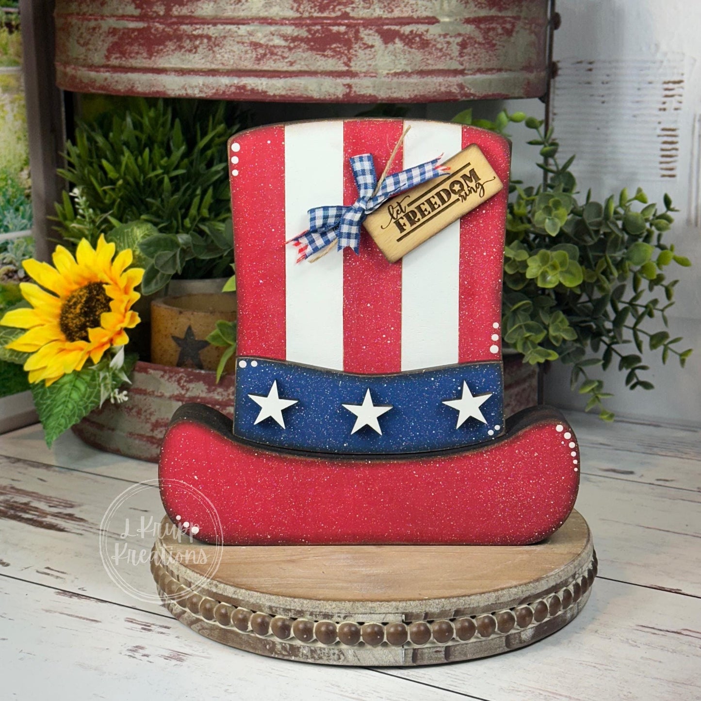 Rustic Patriotic Wooden Top Hat – 4th of July Farmhouse Decor