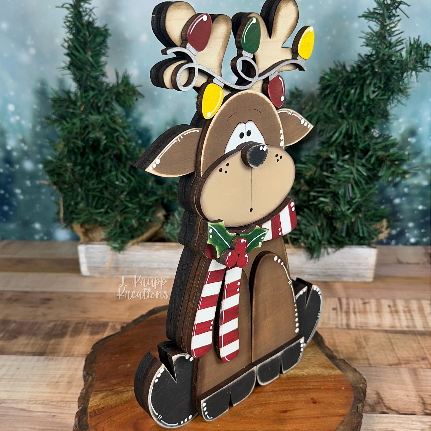 Handcrafted Wooden Reindeer – Rustic Christmas Shelf Decor