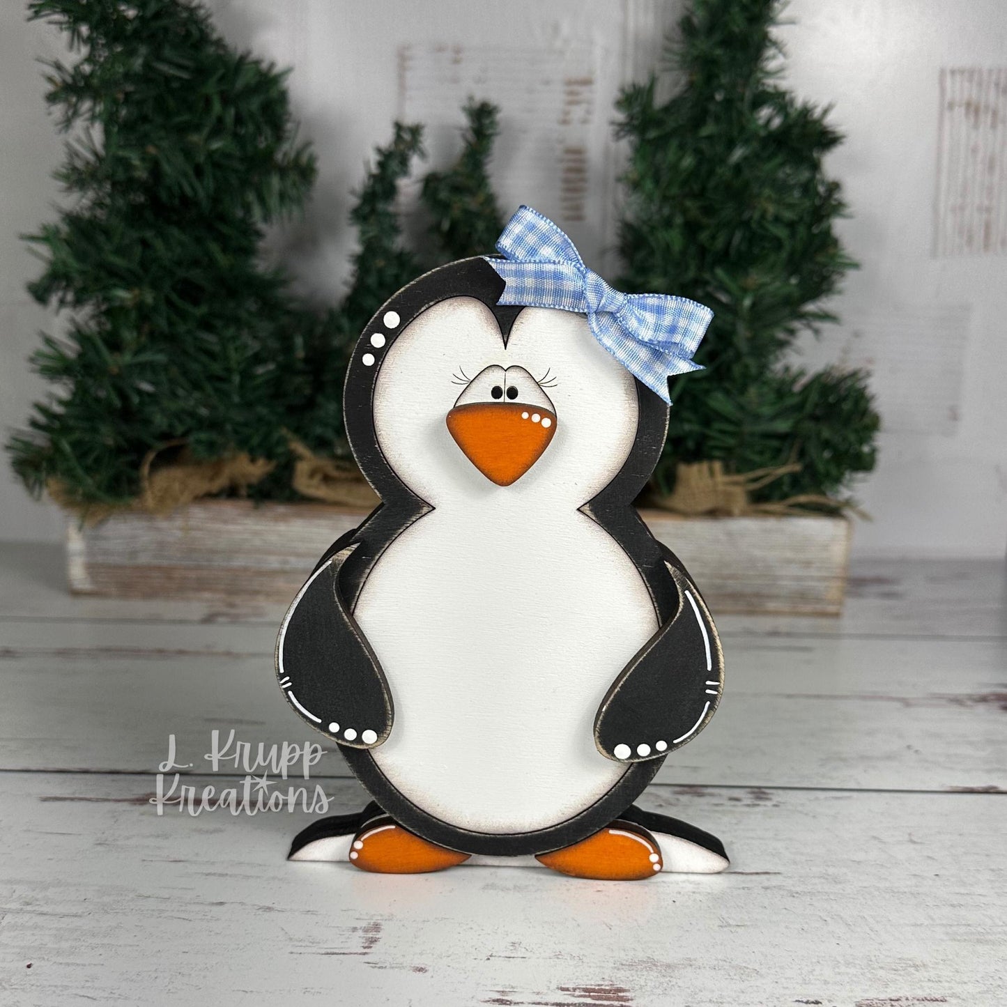 Charming Hand-Painted Penguin Family Decor for Farmhouse Holidays