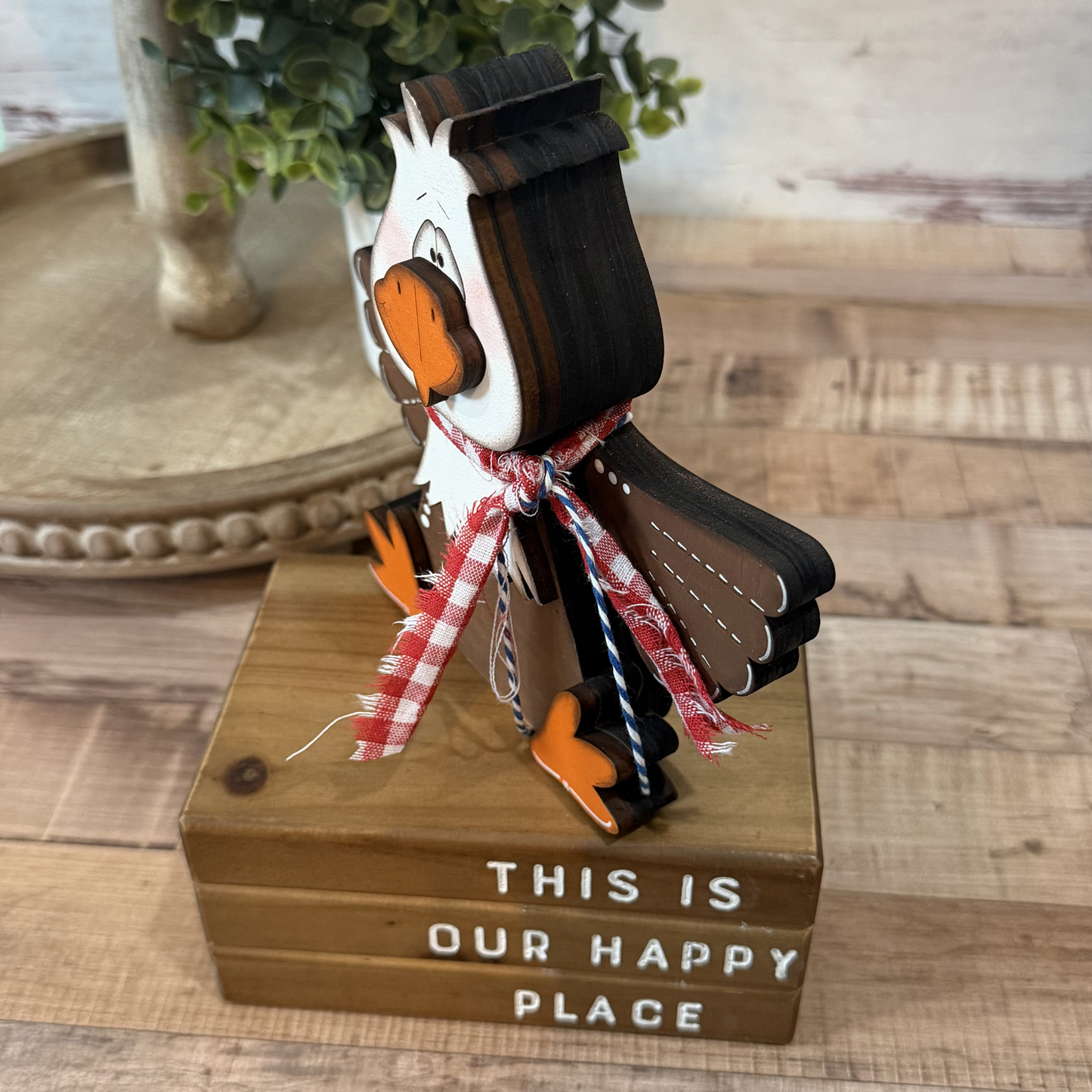 Rustic Americana Wooden Bald Eagle Decor, 4th of July Tiered Tray