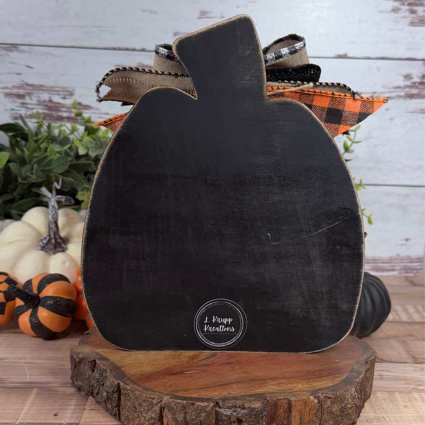 Hand Painted Halloween Pumpkin Shelf Sitter | Engraved Wooden Decor