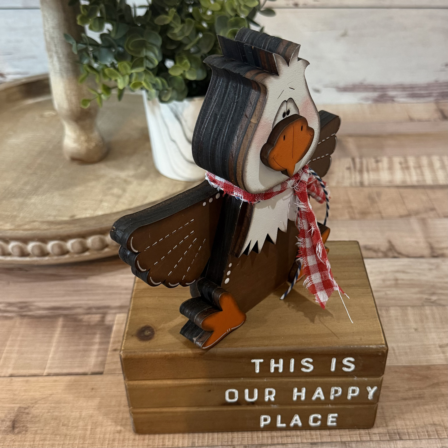 Rustic Americana Wooden Bald Eagle Decor, 4th of July Tiered Tray