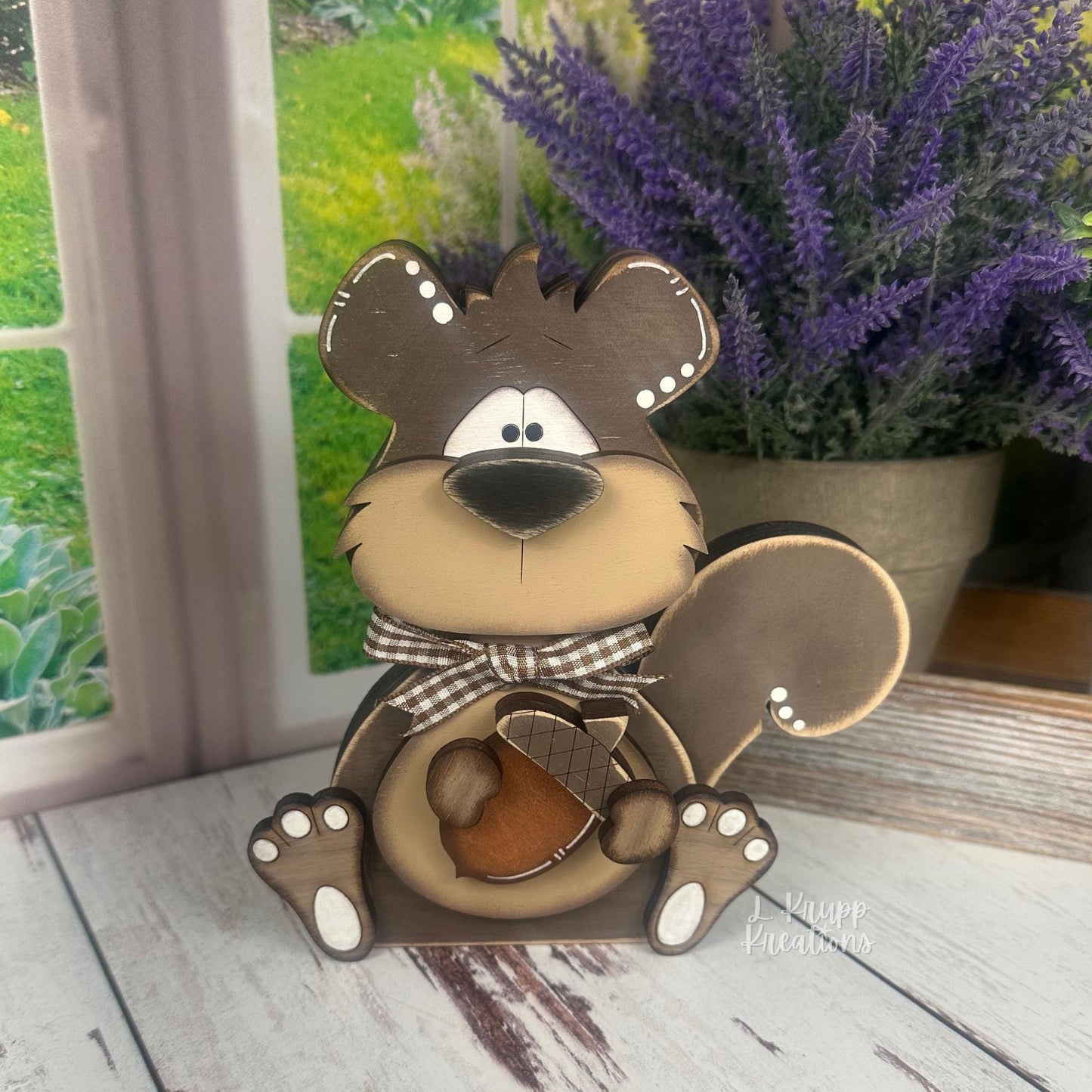 Rustic Wooden Squirrel Shelf Sitter – Handcrafted Woodland Decor