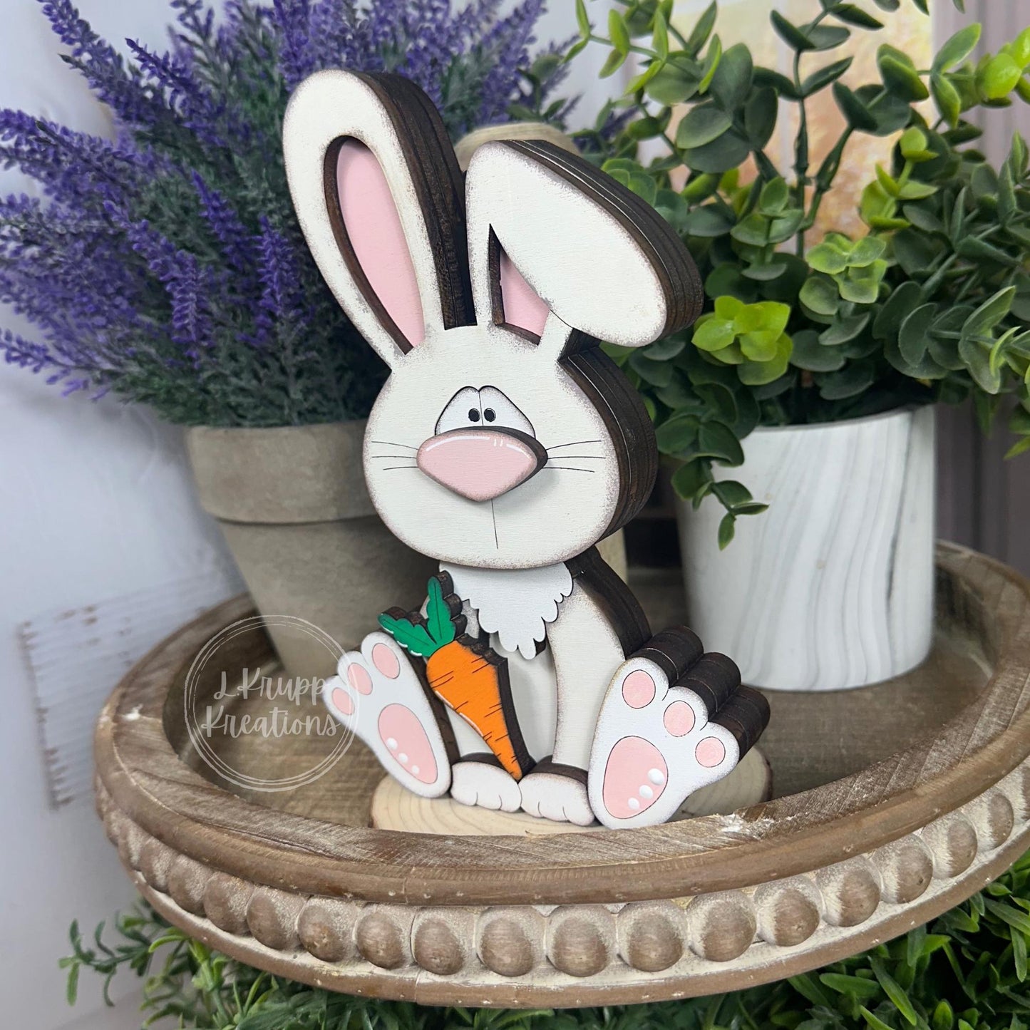 Handcrafted Wooden Bunny Holding Carrot - Charming Easter Accent