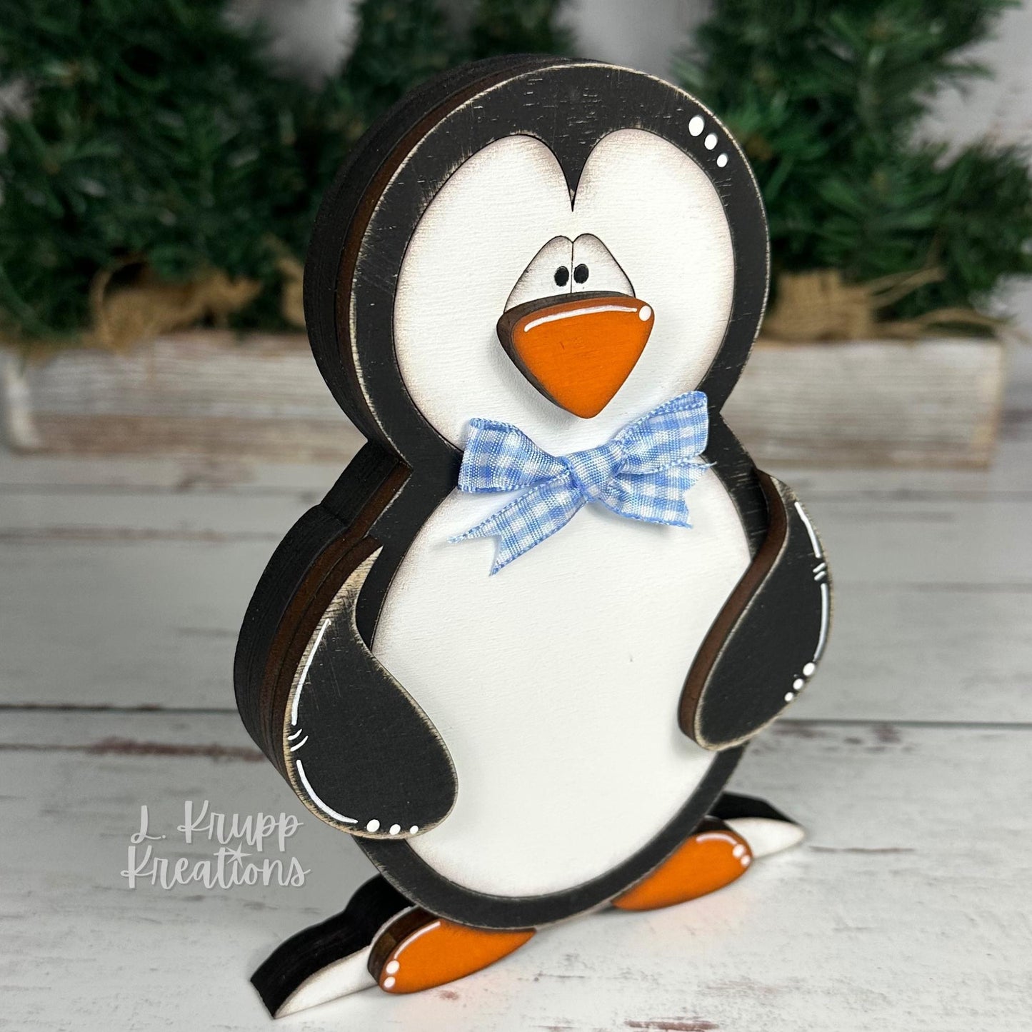 Charming Hand-Painted Penguin Family Decor for Farmhouse Holidays