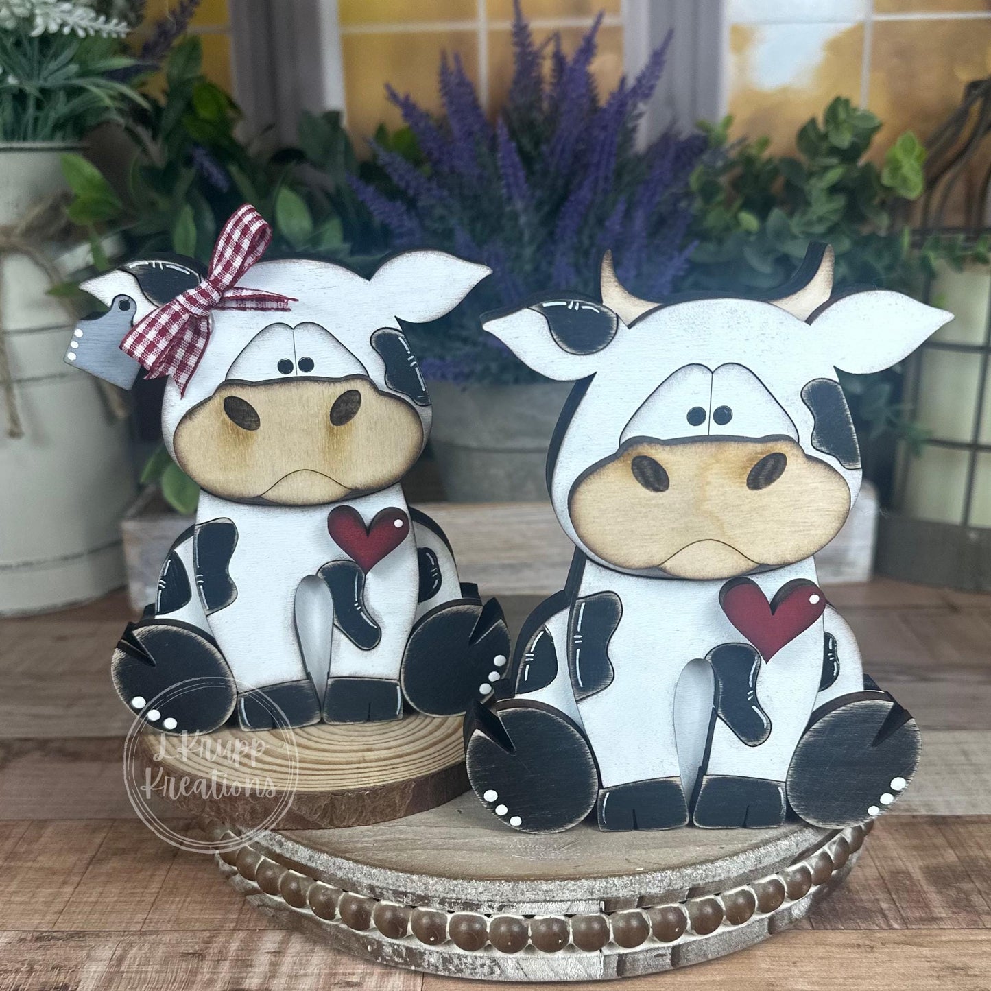 Handcrafted Wooden Cow & Bull Figurines – Farmhouse Shelf Decor