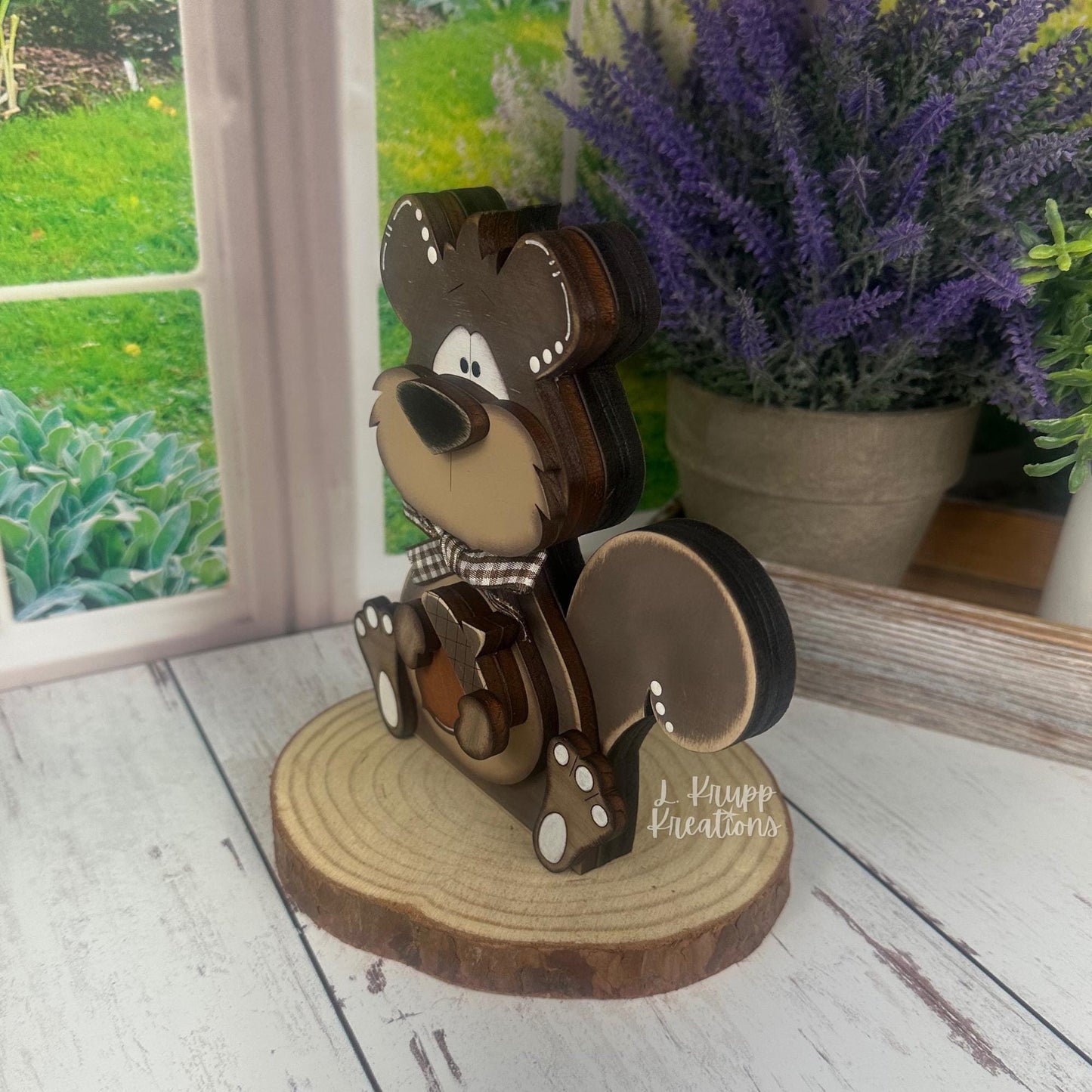 Rustic Wooden Squirrel Shelf Sitter – Handcrafted Woodland Decor