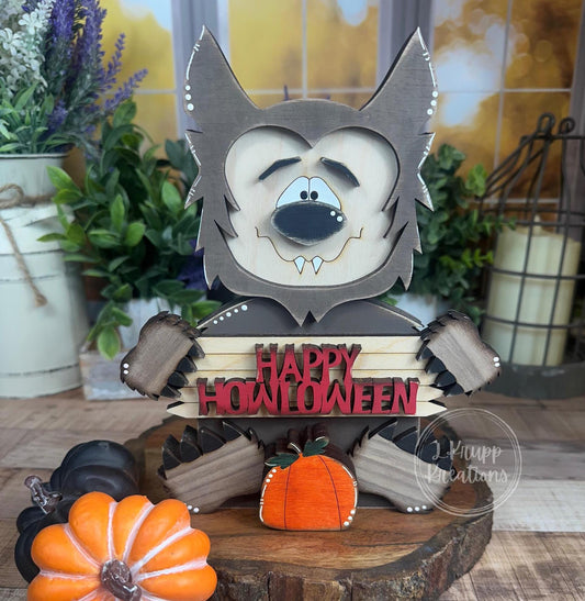 Rustic Wooden Werewolf – Handmade Halloween Shelf Sitter