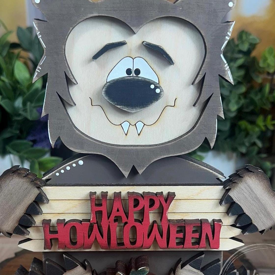 Rustic Wooden Werewolf – Handmade Halloween Shelf Sitter