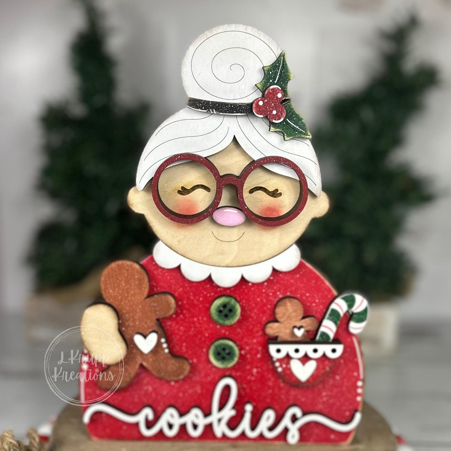 Cheerful Mrs. Claus Shelf Sitter - Festive Handcrafted Holiday Decor